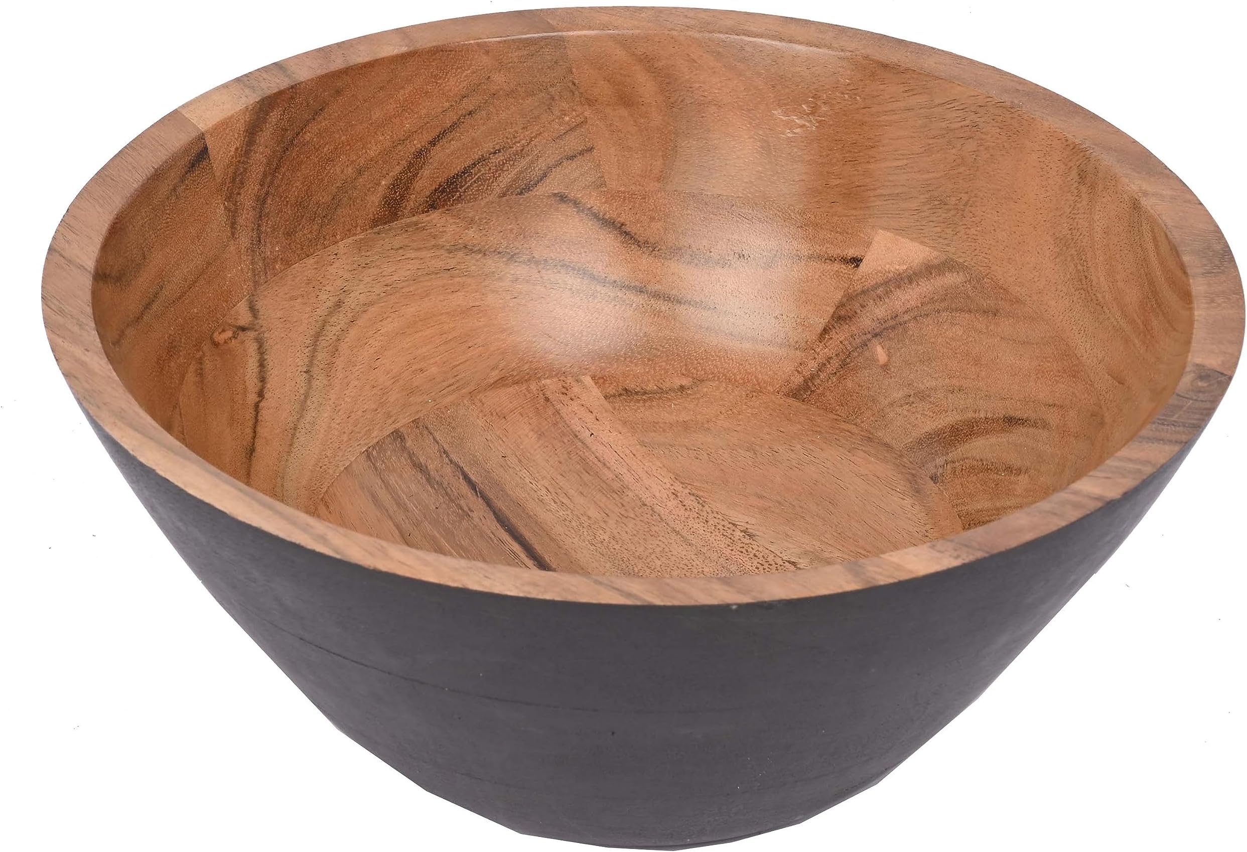 Indus LifespaceAcacia Wood Decorative Black Wooden Fruit Bowl for Food, Fruit, Salad, Popcorn and Decoration for Kitchen Counter or Farmhouse Centerpiece (22.86cm x 22.86cm x 10.16cm)
