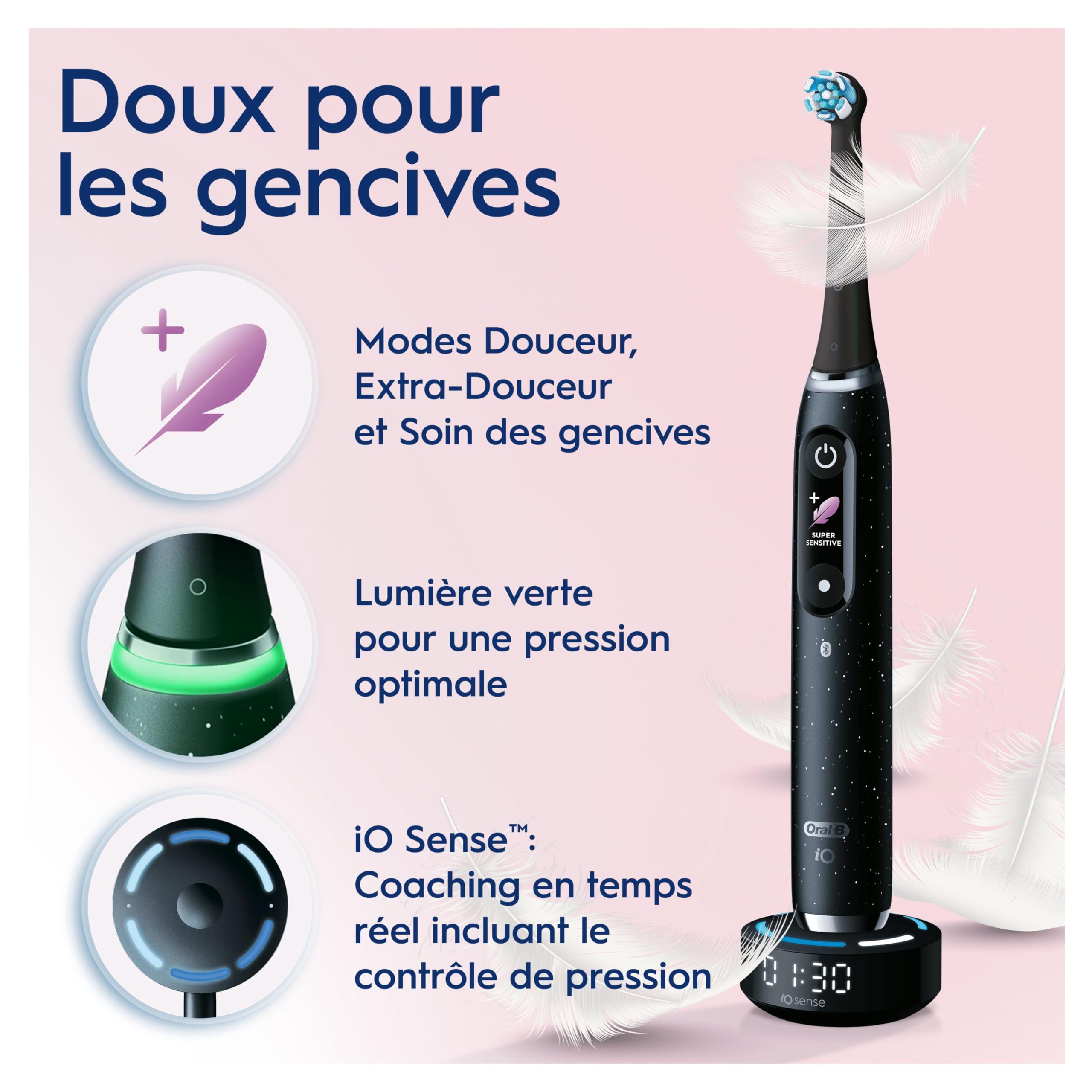 Oral-B Pack Brosse A Dents Electrique iO10, Brossettes Ultimate Clean, ORIGINALES, Lot De Manche Oral B Noir avec Un Embout Rond Et 7 Modes De Nettoyage, 4 Têtes, Brossage En Profondeur, En Carton