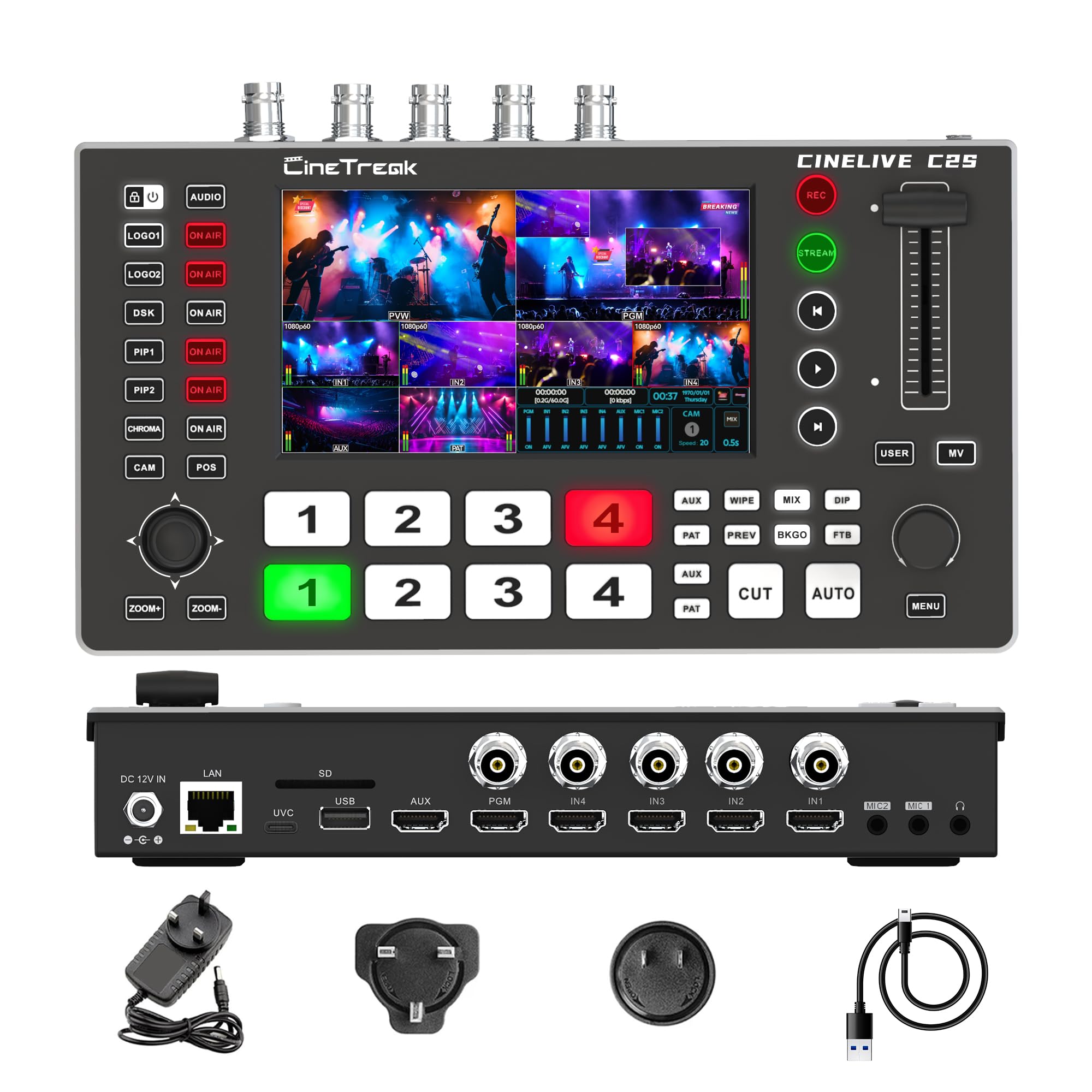CINETREAK Cinelive C2S HDMI & SDI 5.5'' Screen Multi-Format PTZ Control Video Switcher Mixer with REC, Playback, Micro Media,Vertical Livestream ?NDI updatable?