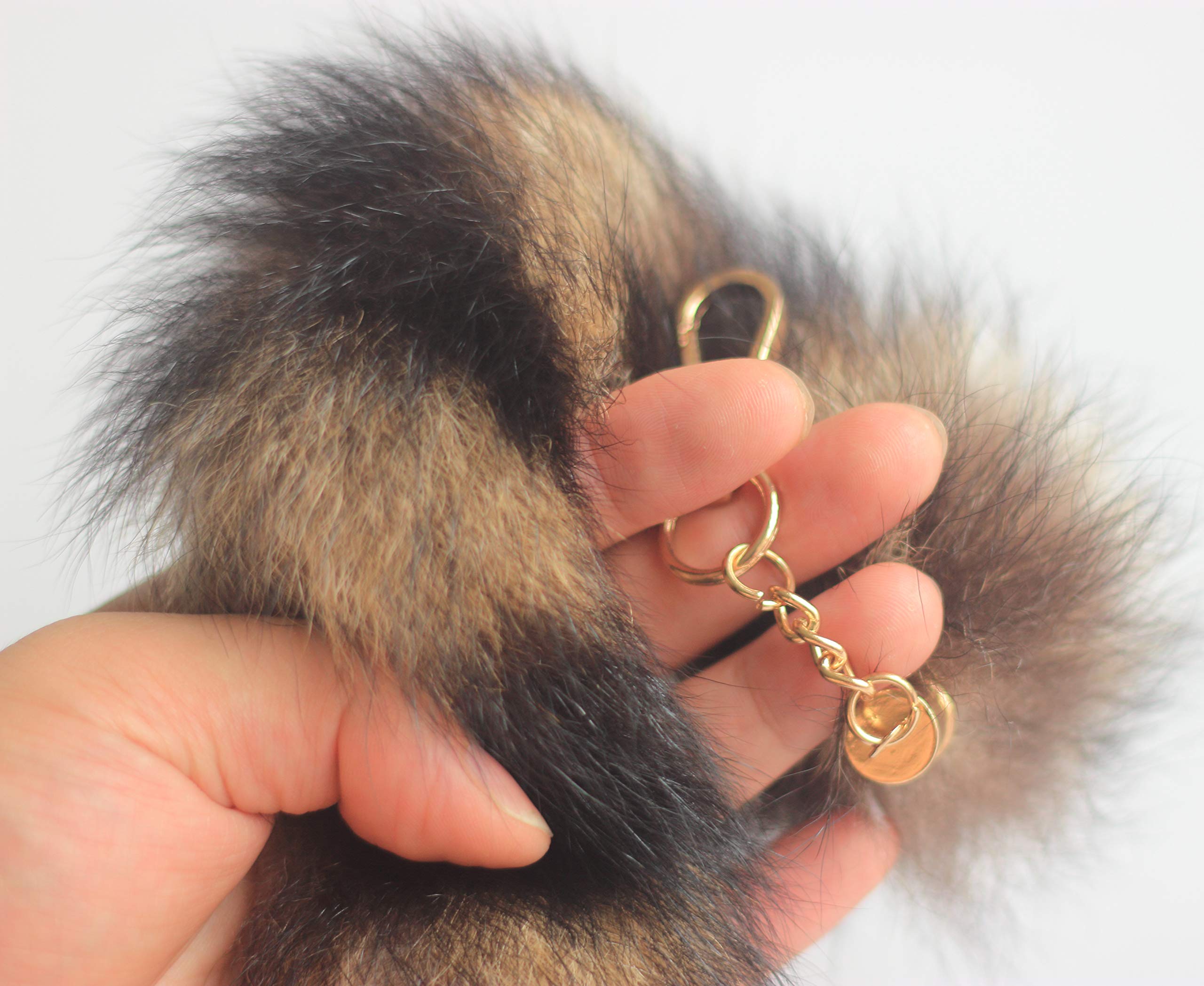 Chunxiao Luxe Fox Fur Tail Keychain - Fashion Accessory with Gold Clasp (1, Raccoon Tail)