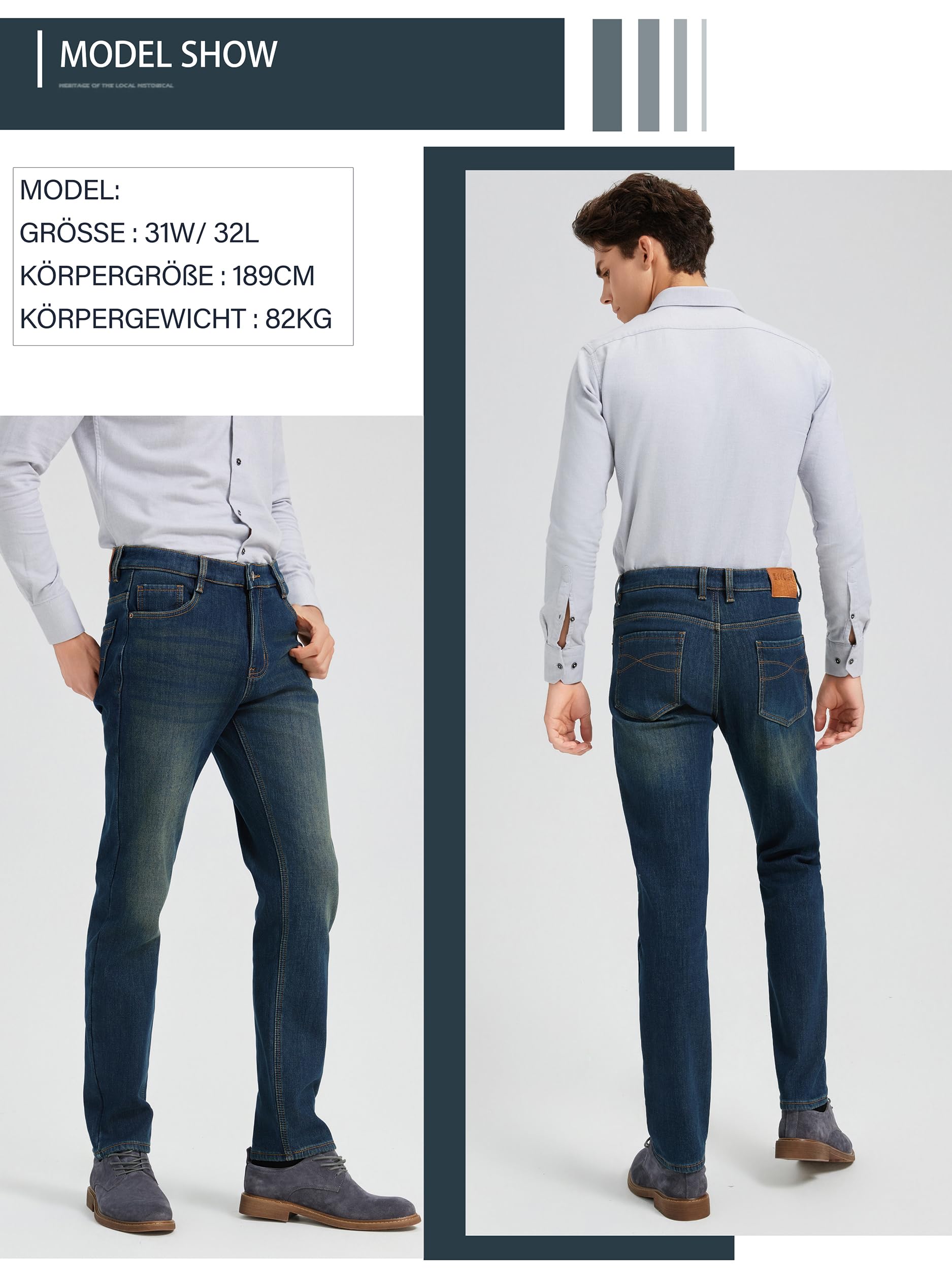 Thermojeans Herren Thermohose gefütterte Winterhose Winterjeans mit Fleece | Thermo Winter Hosen mit Fleecefutter, Straight-Fit Stretch, Business & Freizeit, Reise & Outdoor, warm bequem & stilvoll