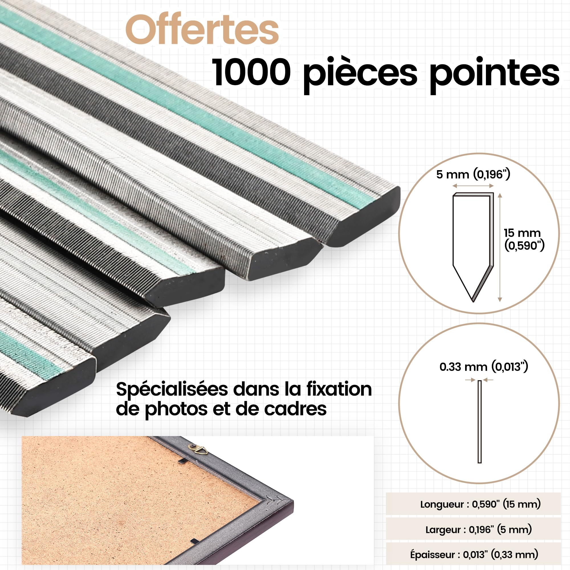 meite Pilote de Point Manuel HM515 Avec 1 000 Pointes Flexibles, Pousse-Pointes Outil de cadrage pour DIY Et Loisirs Créatifs, Cloueuse à Pointes d’encadrement Agrafeuse pour Cadres Photo