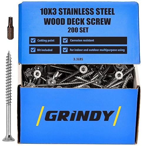 Miniatura 1 de Tornillos para madera de acero inoxidable #10 x 3 pulgadas por Grindy  Tornillos de cubierta de bricolaje para gabinetes, muebles y otros proyectos,
