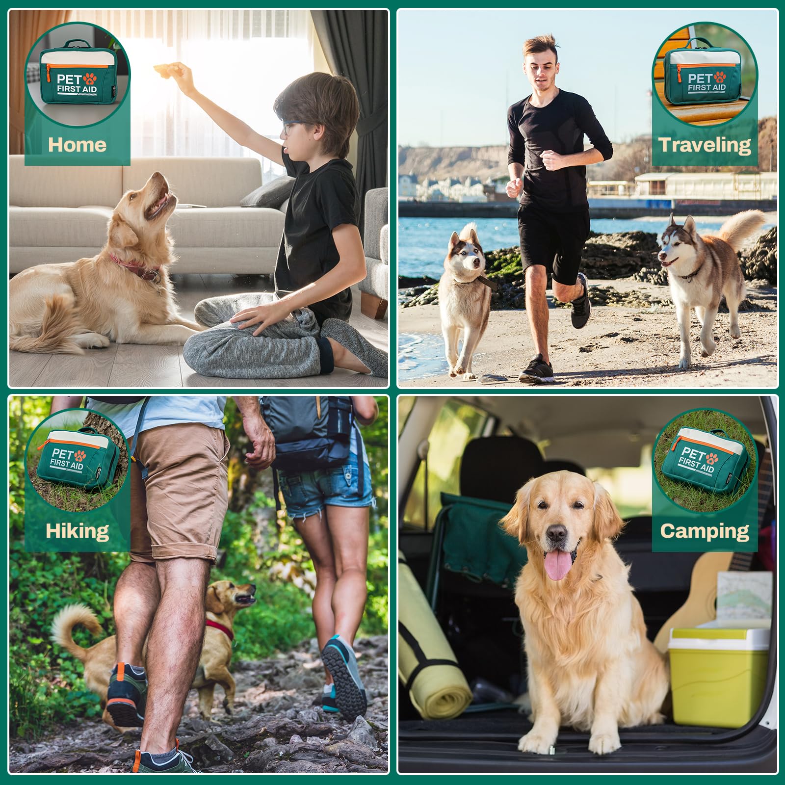 RHINO RESCUE Kit de primeros auxilios para mascotas, equipo de emergencia para perros y gatos, kit básico de seguridad con termómetro, zapatos de protección desechables para el hogar, senderismo