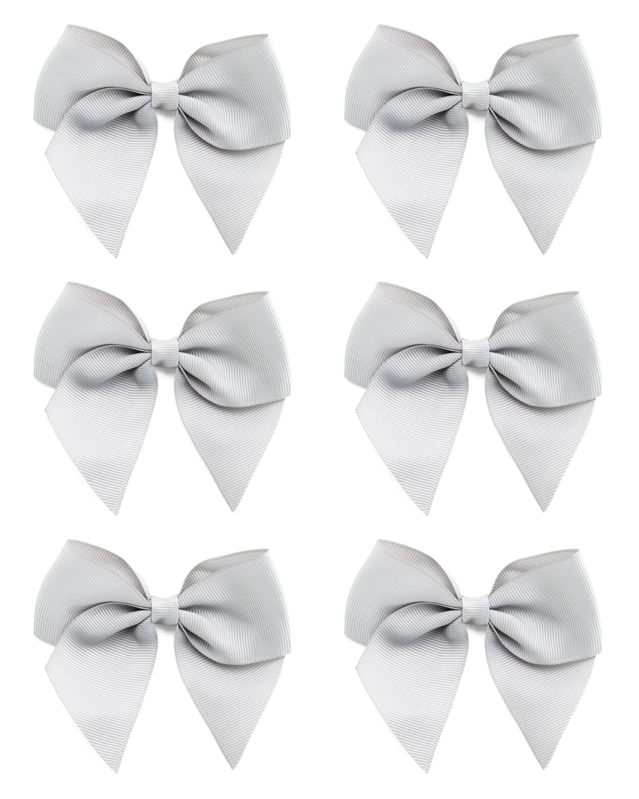 Italian Options Silver Large Grosgrain Ribbon Bows, Self-Adhesive Fabric Bow Decorations For Gift Wrapping, Hampers, Christmas, Hair Bows, Crafts, Cakes, Crafting Accessories, 6 Pack, 10 Cm