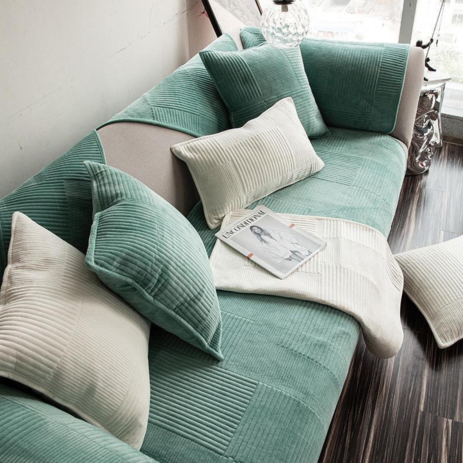 Couvre-canapé en peluche green pour protéger votre divan en L