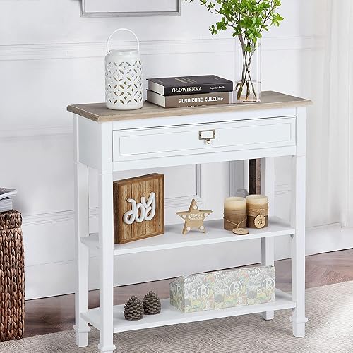 Miniatura 4 de Wnutrees Console Sofa Table with Drawers, 3-Tier Farmhouse Entryway End Table with Open Storage Shelves, Accent Side Table for Hallway Living Room,