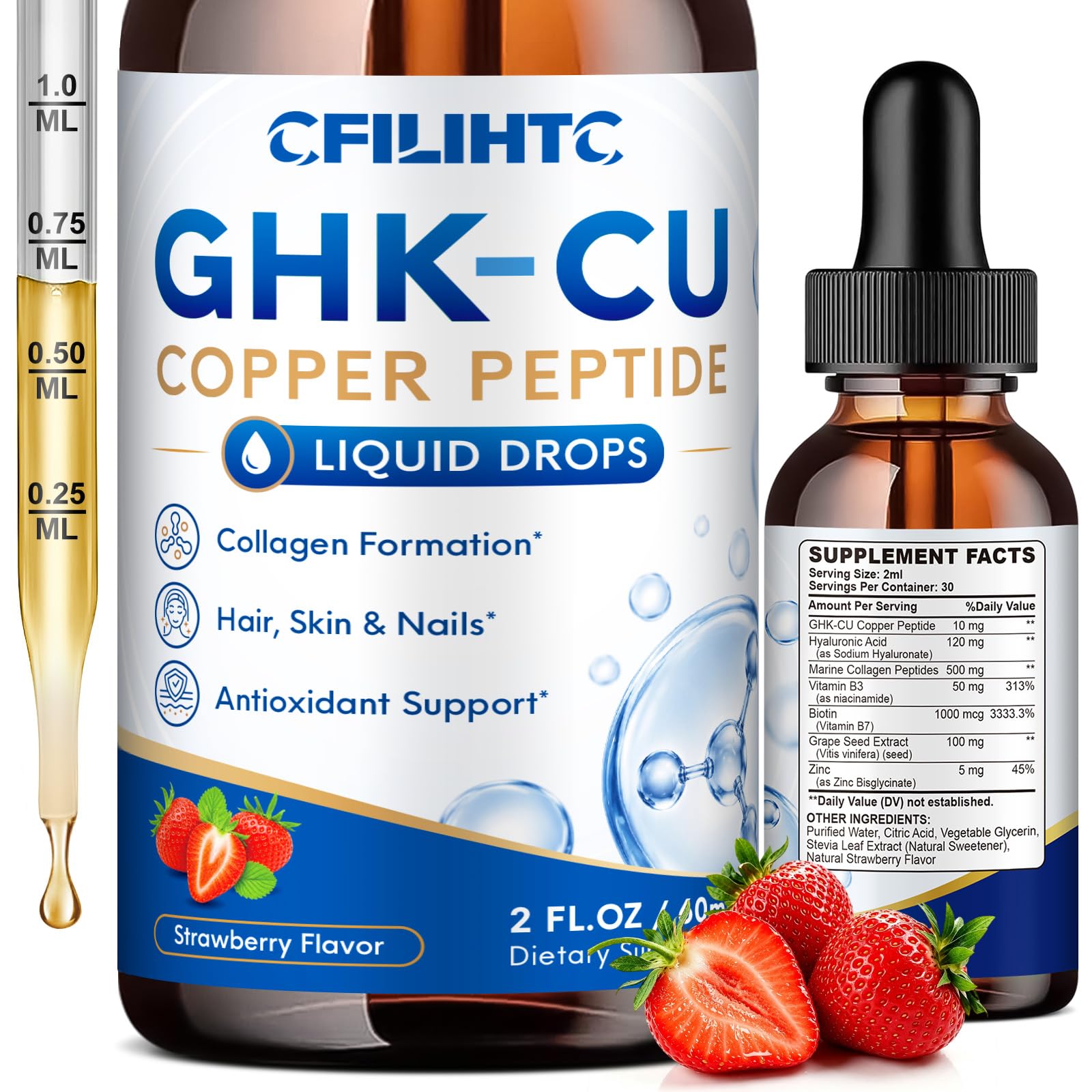 GHK-Cu Copper Peptide Supplement Liquid for Skin, Hair & Vitality Support