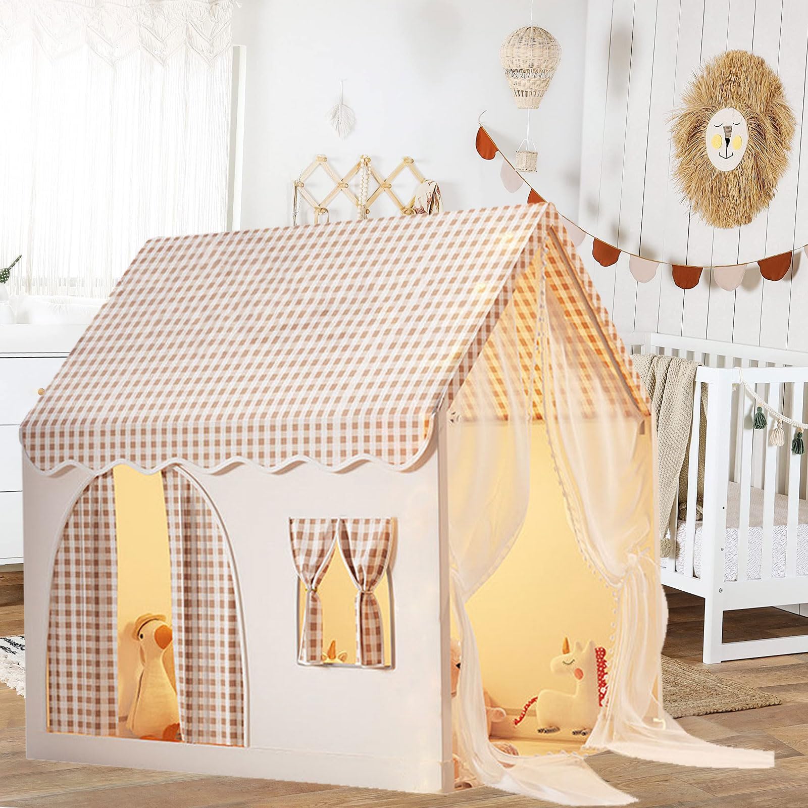 Tienda de Campaña Infantil, Tienda de Princesa, Tienda de campaña para niños con Nubes, Mariposas, Casa de Juegos para Interiores y Exteriores, Casitas Infantiles Jardin para Niños 3 a 7 años