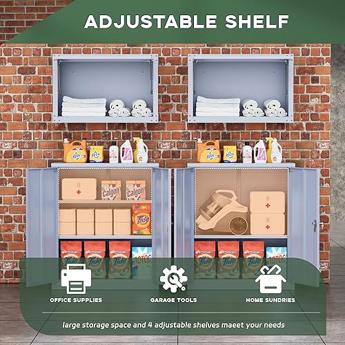 Vista 112 de Greenvelly Armario de almacenamiento de metal para garaje, gabinete de acero negro con bloqueo de 72 pulgadas con puertas y 4 estantes, armarios