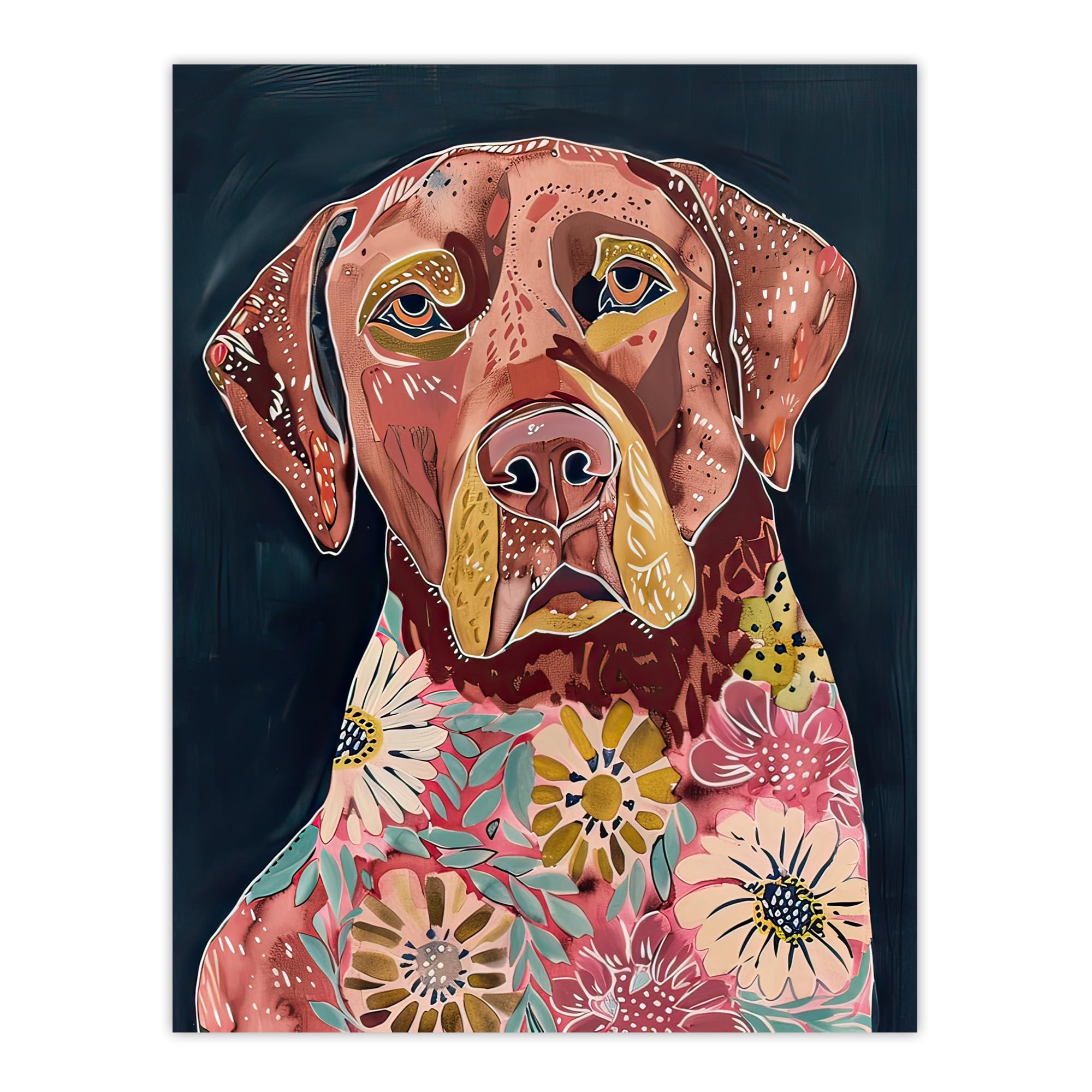 Artery8 Dog Lover Floral Red Labrador Folk Watercolour Living Room Large Wall Art Poster Print Thick Paper 18X24 Inch