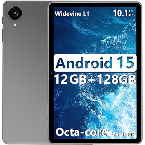 2025 Tablet,10.1in Android 15 Tablet 12GB+128GB+1TB Expandable, Octa-core Processor, 6000mAh,WiFi 6.0 + BT 5.0, Comes with a Charger (Black)