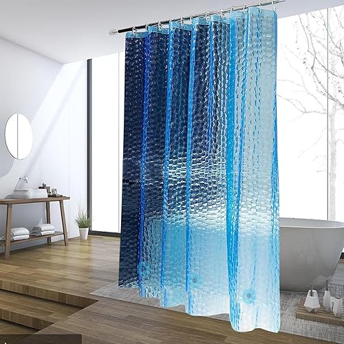 Blue Shower Curtain Liner, 100% Waterproof EVA 3D Shower Curtains with 3 Duty Heavy Bottom Magnets and 12 Rust Proof Grommets, 72x72 Weighted Shower Liner for Shower Stall, Bathtubs