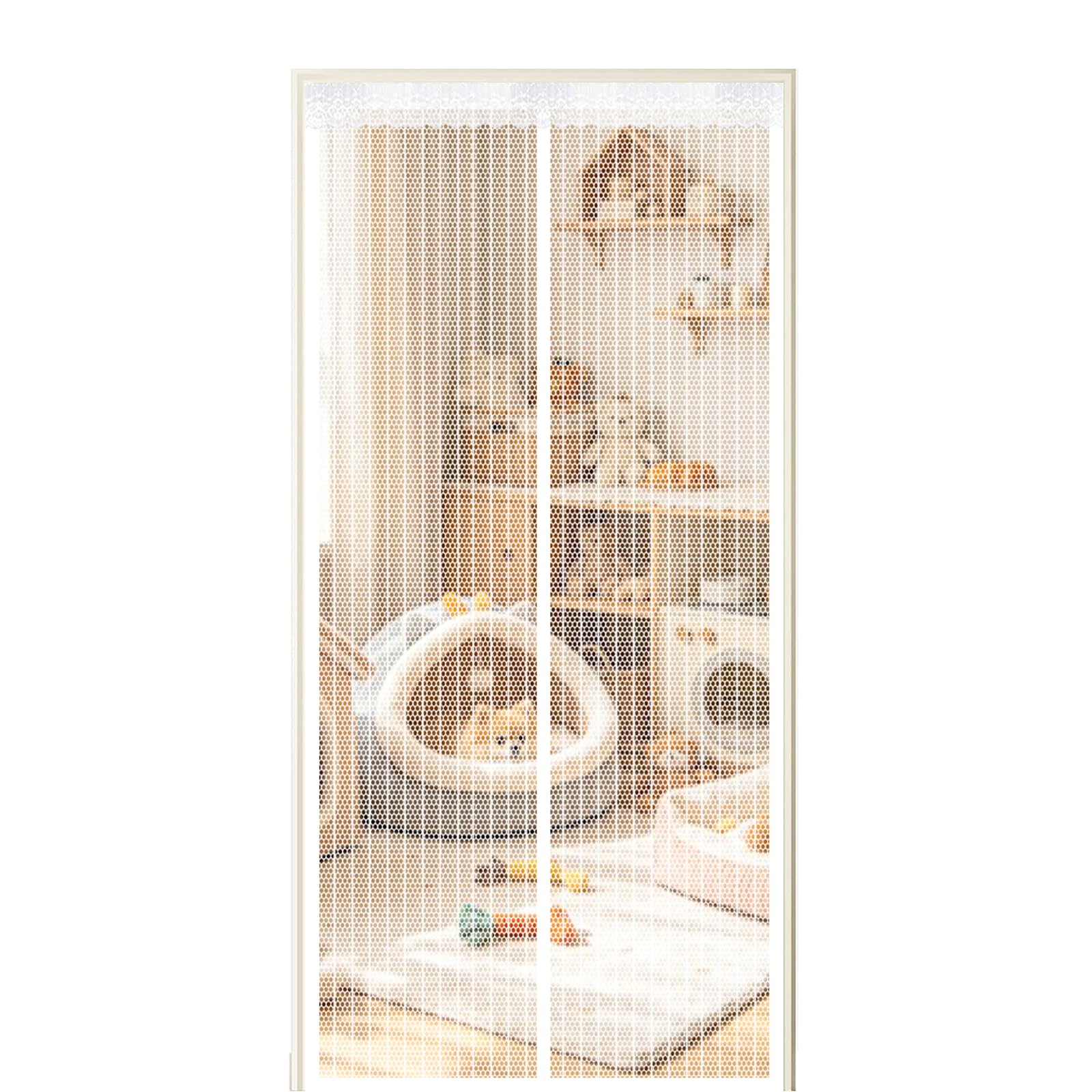 Screen Door 205 x 230 cm Self Sealing Powerful Magnets Fly Insect Screen Door with Powerful Magnets & Full Frame Magic Tape Suitable for Patio Doors Balcony Bedroom, White