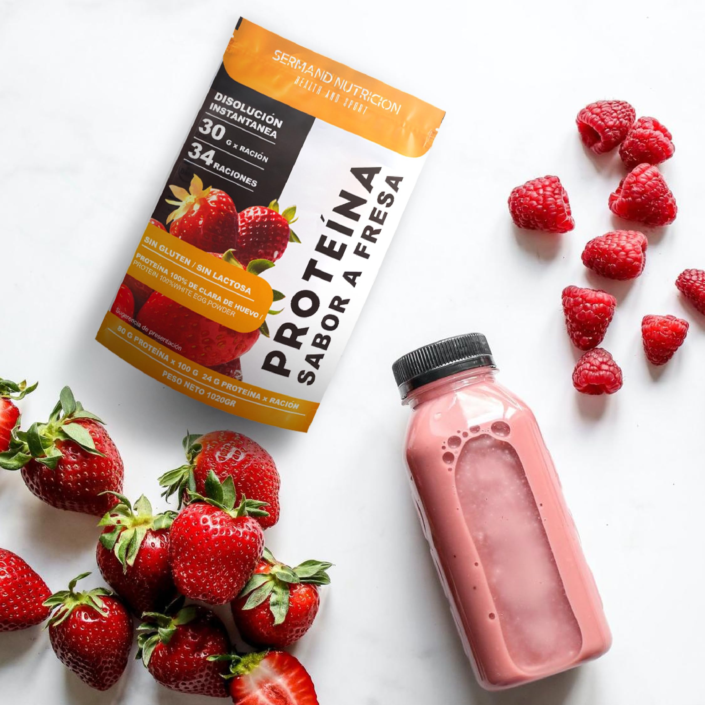 Proteina Istantanea di Albume d’Uovo al Gusto Fragola (1020 g) | Senza Glutine | Senza Lattosio | Per Massa Muscolare