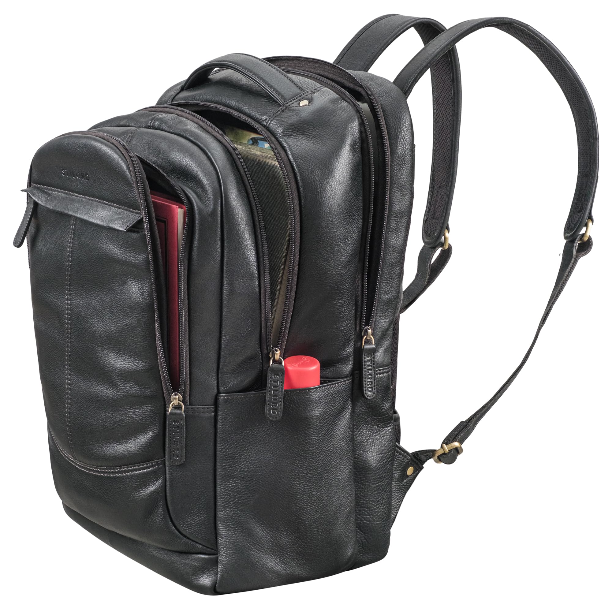 STILORD Maxim Grand Sac à Dos Homme Cuir Sac a Dos Ordi Portable 17-19 Pouces Backpack Antivol XL Sac Travail Sac a Dos Voyage Femme Cuir Véritable Couleur:Noir