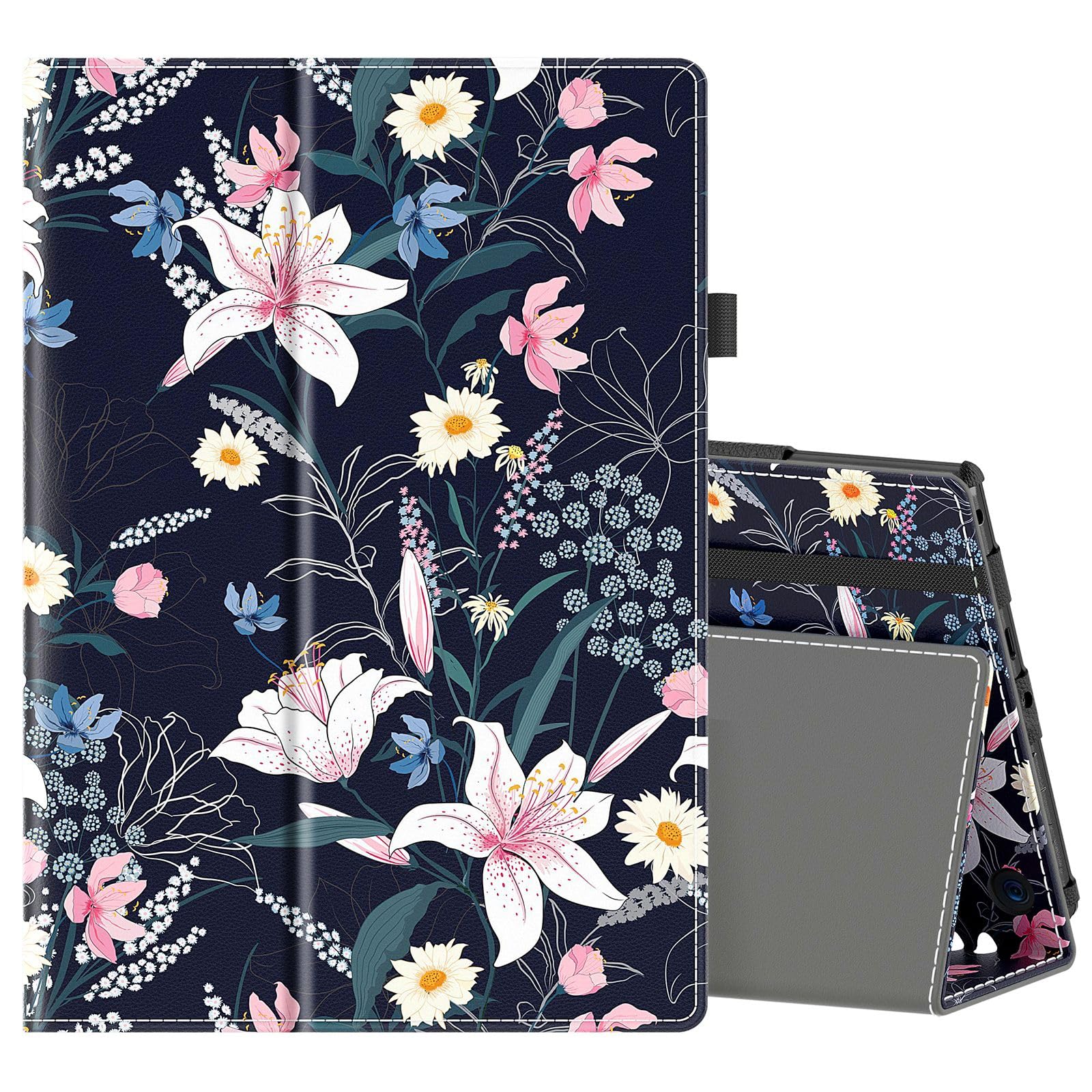 COOWPS Case for Amazon Fire HD 8 & HD 8 Plus Tablet (12th/10th Generation, 2024/2022/2020 Release) - Slim Folding Stand Cover with Auto Wake/Sleep and Hand Strap, Lily