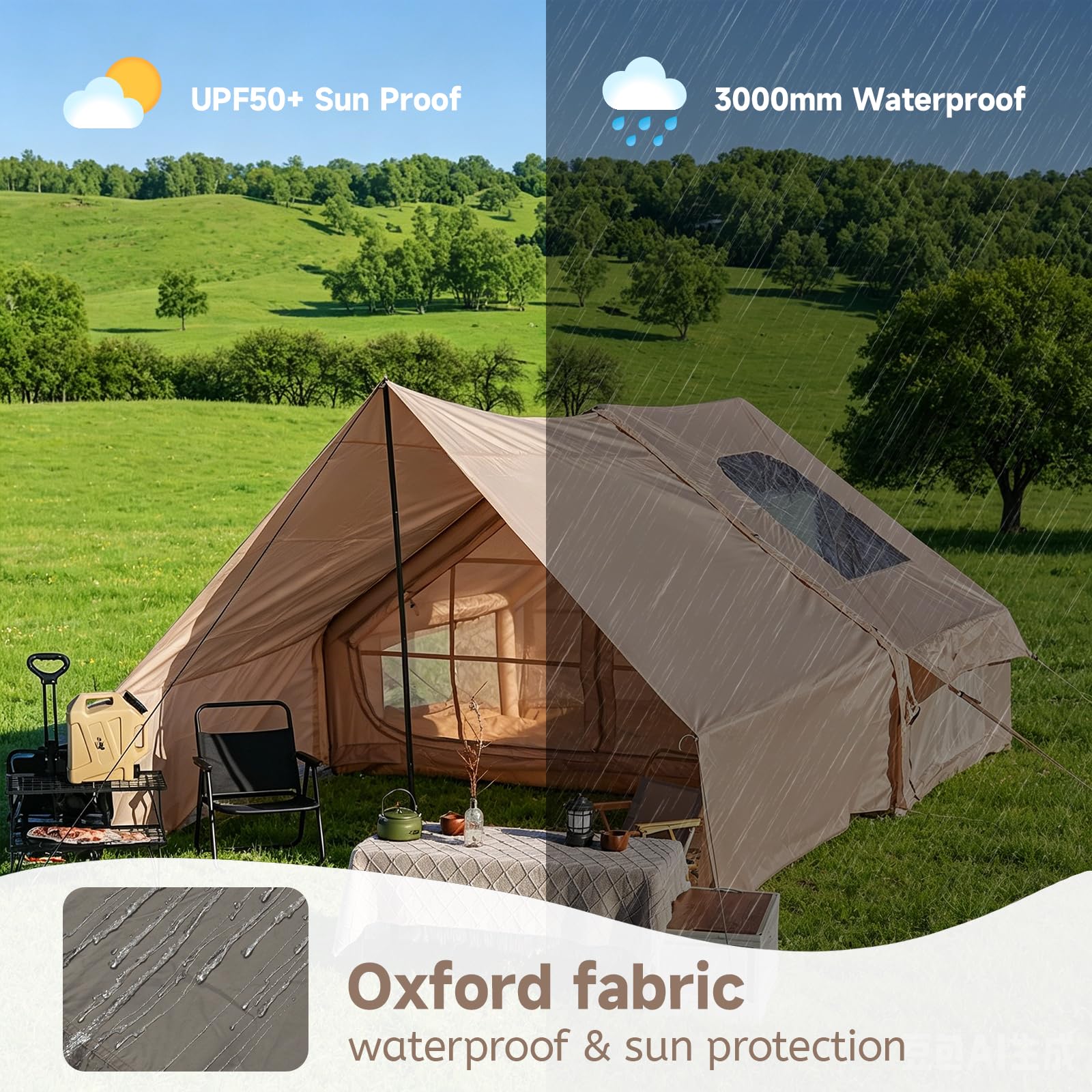 Aufblasbares Zelt, 5 Min Schnellaufbau, mit Handpumpe, Wasserdicht Luftzelt für 4-6 Personen, Outdoor Camping Familienzelt