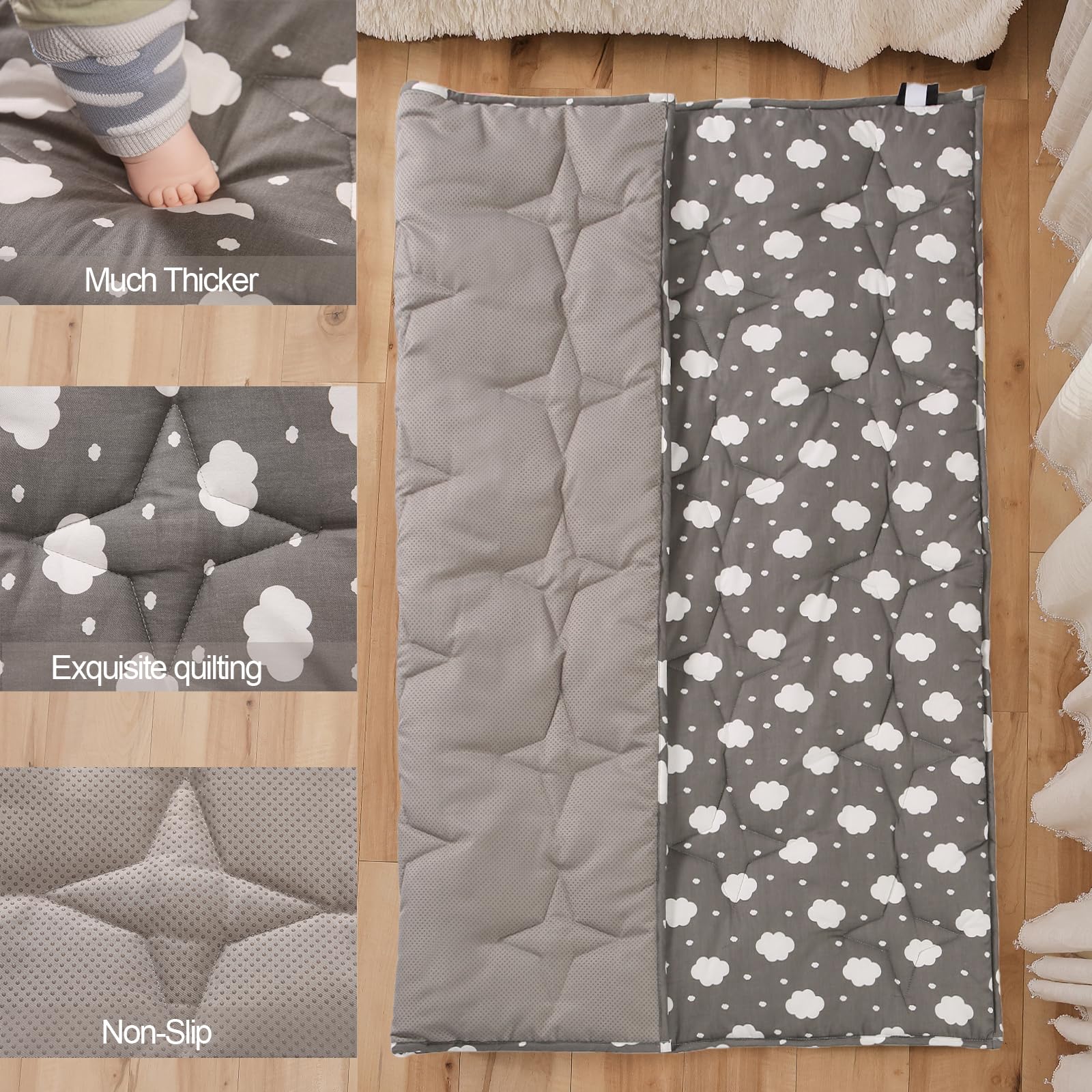 NapCure Baby Play Mat - 72'59' Thicken Ultra Large & Soft, Washable Non-Slip Baby Crawling Mat for Tummy Time (Cloud)