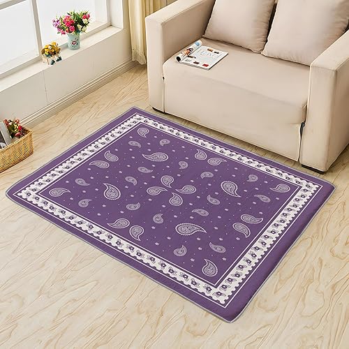Miniatura 2 de Alfombra bandana morada, alfombra de 3 x 5, alfombras de área de cachemira para dormitorio, sala de estar, entrada, alfombra pequeña con patrón y