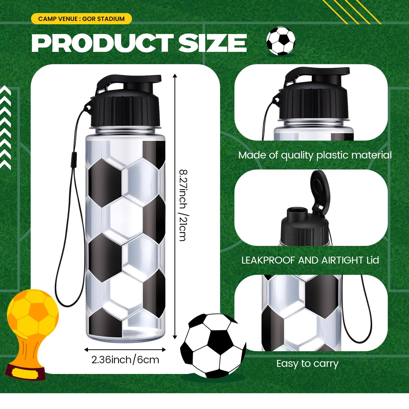 Mifoci 20 Stück Fußball-Sport-Wasserflasche, Großpackung, 500 ml, wiederverwendbar, Kunststoff, für Erwachsene, wiederverwendbar, große Flaschen mit auslaufsicherem Klappverschluss für Party, Outdoor