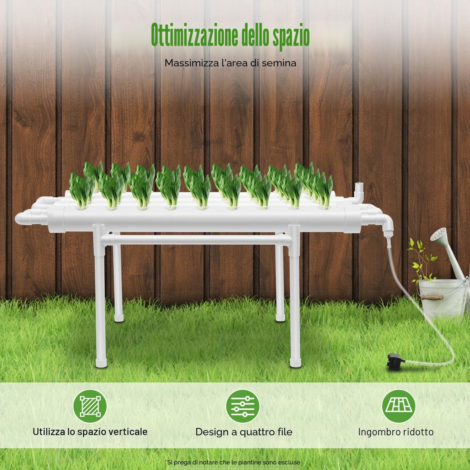 Sistema di coltivazione idroponico a 36 punti di impianto, PVC-U, sistema di irrigazione idroponico con pompa dell'acqua, kit per la crescita delle piante senza terra, per erbe, verdura, frutta