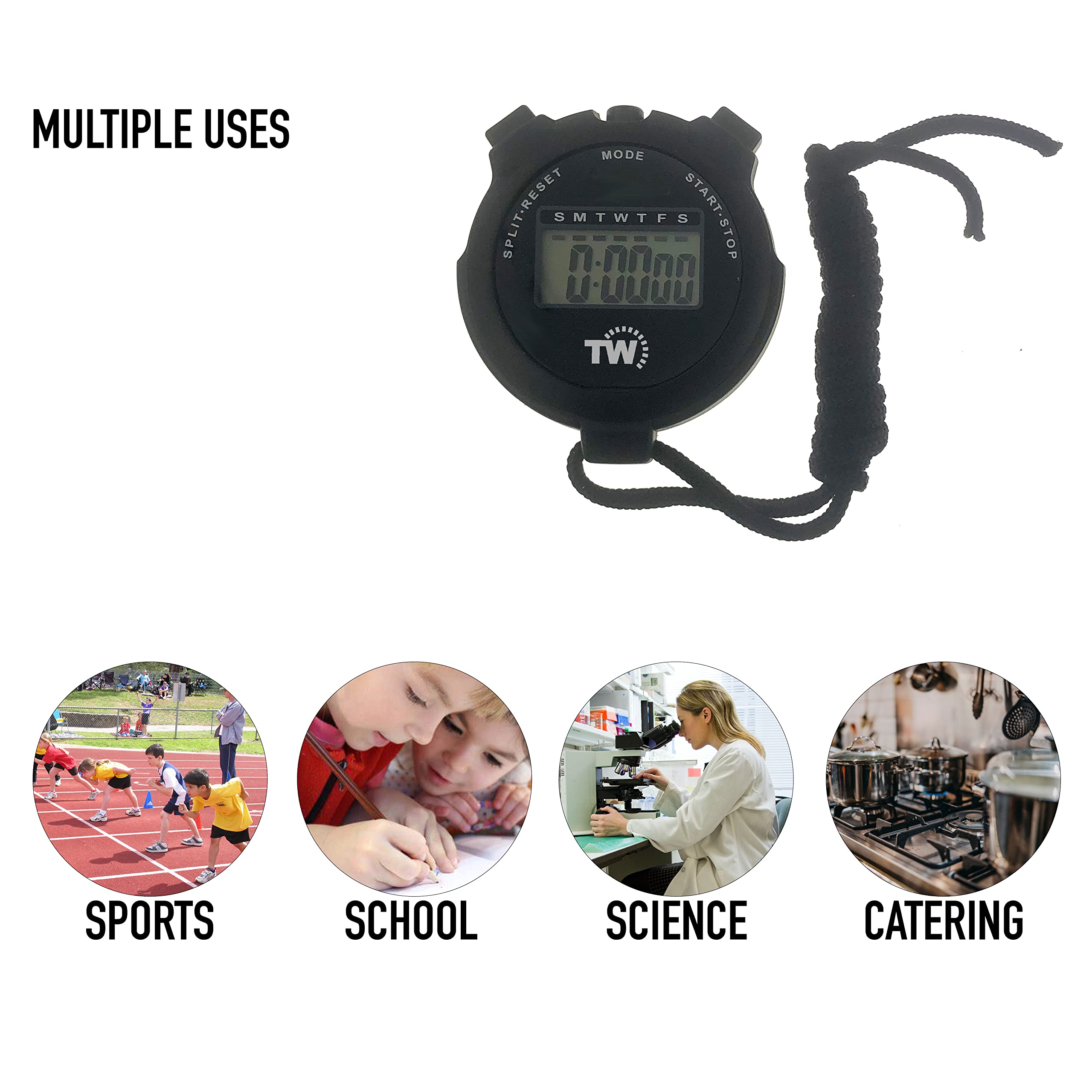 Cronómetro Digital con Cronómetro de Vuelta Dividido, Deportivo con Alarma de Calendario, de Pantalla Grande, Ideal para Entrenadores Deportivos, Natación, Correr