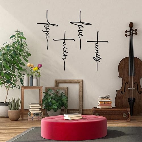 Miniatura 3 de Hotop 4 piezas de decoración de pared con cruz de amor, fe, esperanza, familia, decoración de pared de metal, cruz de Pascua, religiosa, espiritual,