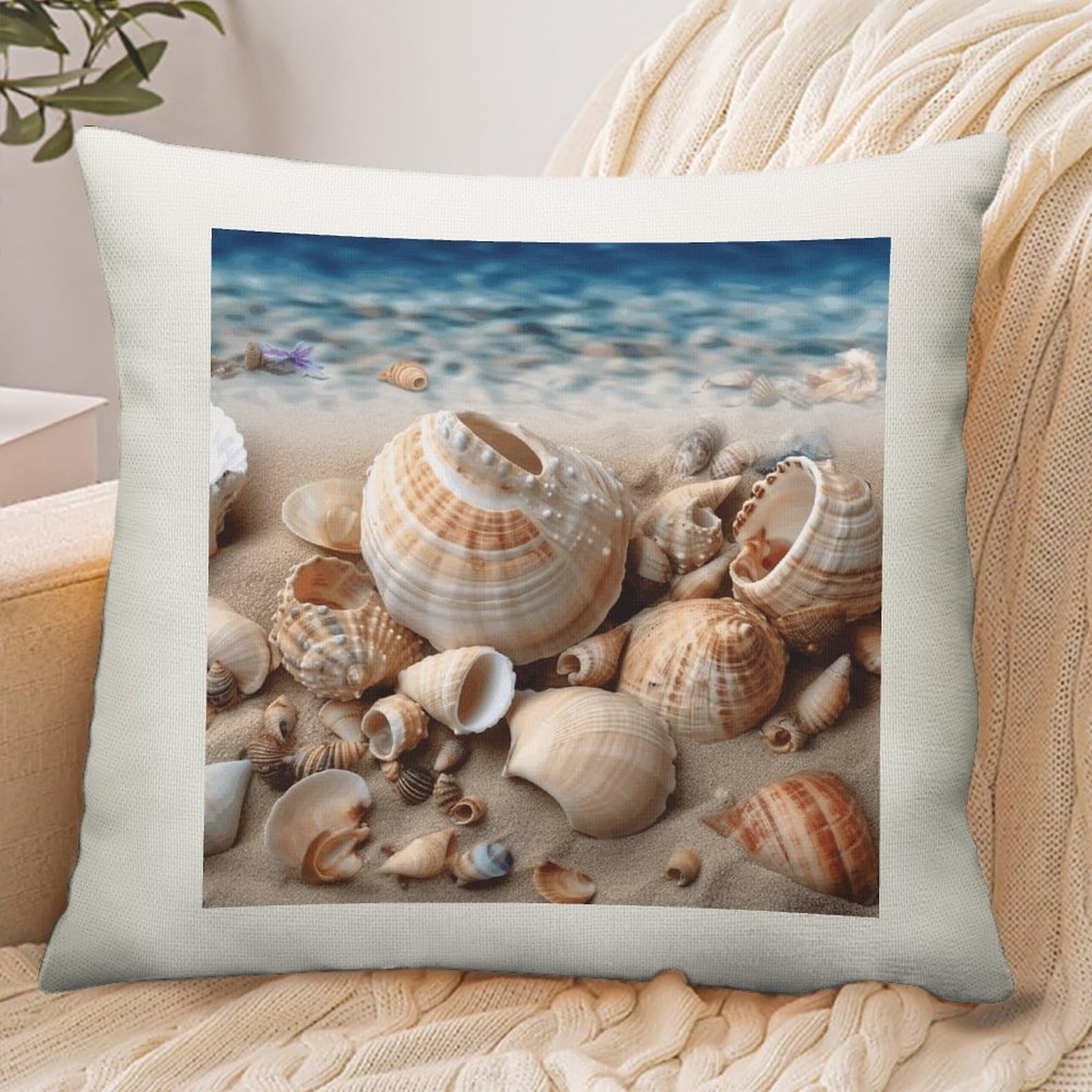 Adfgyerh Style Seashells By The Seashore Pillow Cover Breathable,Pillowcases Boho Decorative Envelope Closure,Throw Pillow Covers For Beach,Patio,Balcony,Couch Living Room 16 * 16In