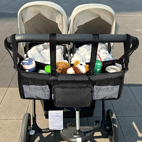 Miniatura 7 de Organizador doble para cochecito, organizador de cochecito doble compatible con cochecitos dobles Bob Doubles, accesorios para cochecitos de correr