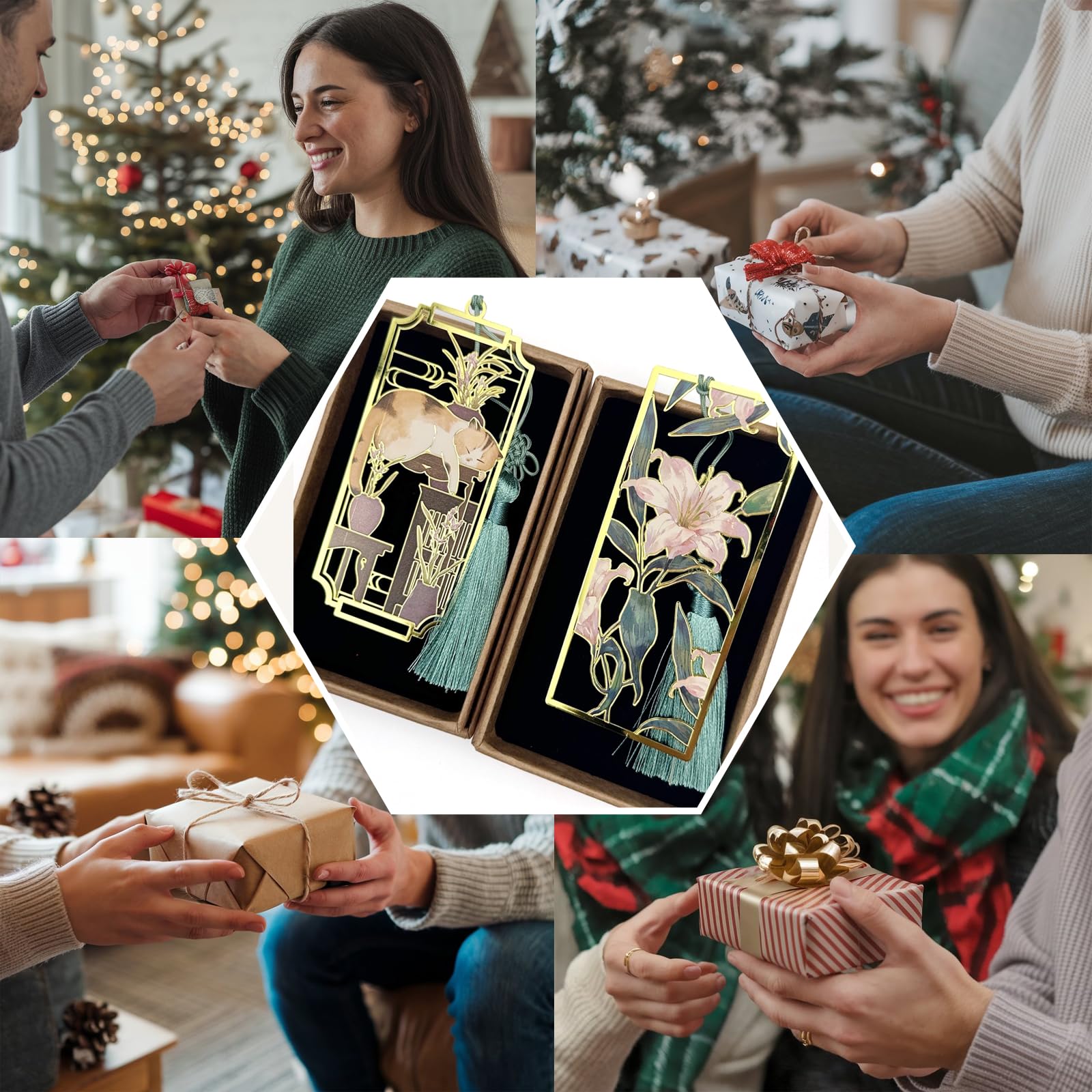 HEYMILA 2pc 2 Stück Premium Metall Lesezeichen mit Katzen & Lilie Blume - Ideale Club Geschenkidee für Frauen, Lehrer, Studenten, Parteien und Bücherwürmer