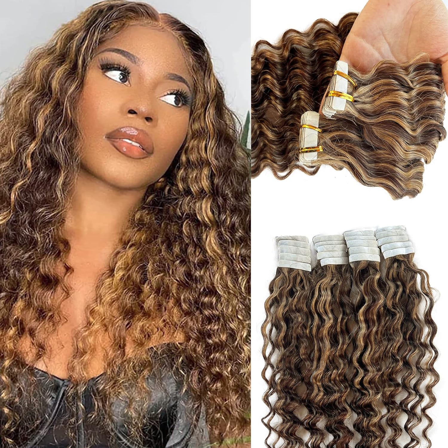 Tape in Hair Extensions Human Hair Black Women, Natural