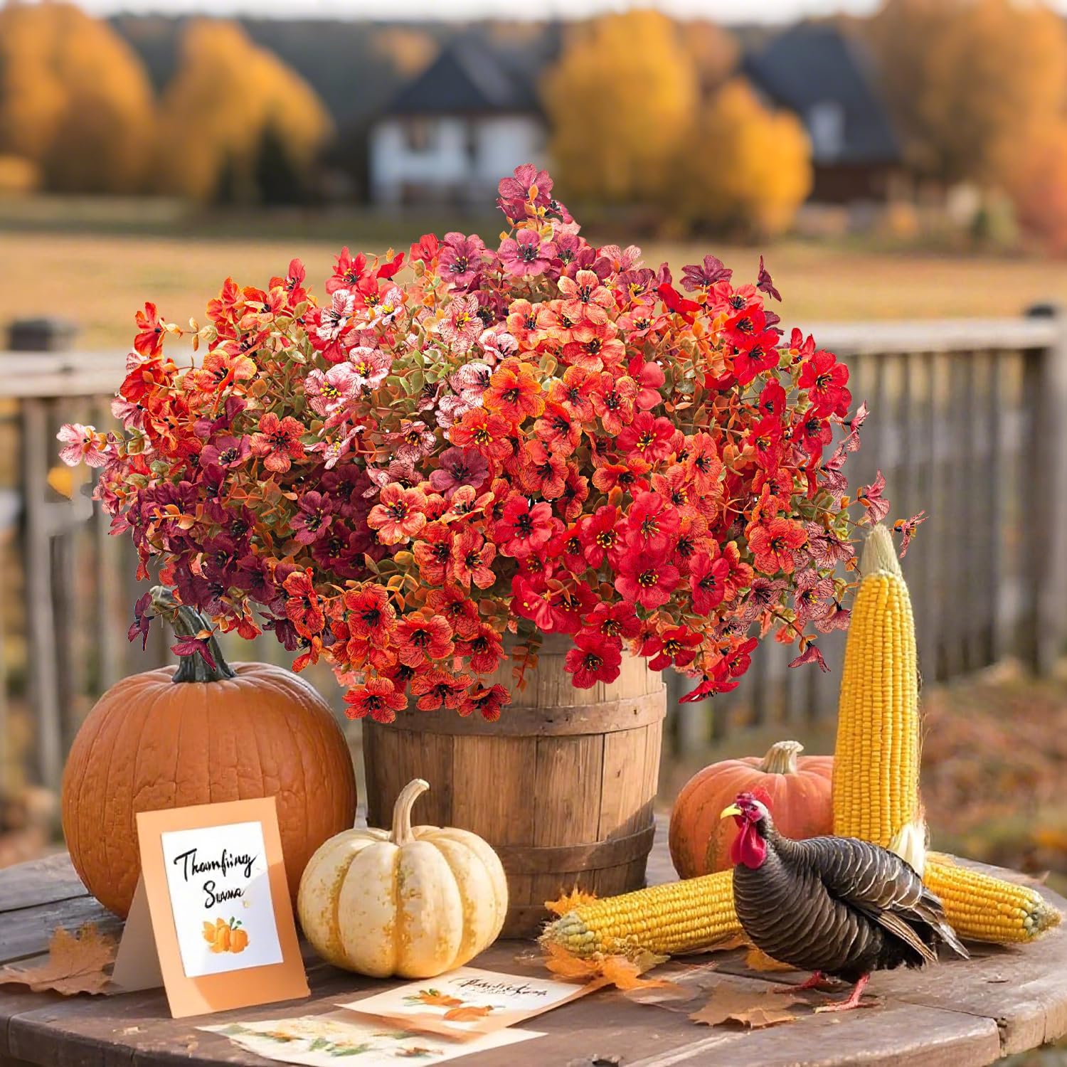 16 Bundles Artificial Fall Flowers, UV Resistant Faux Plants for Outdoor Decor - Fake Greenery for Porch, Patio, Garden, Thanksgiving Christmas Home Decoration (Mixed Colors) - Image 5