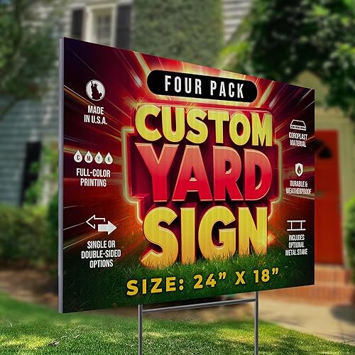 Miniatura 9 de Paquete de 4 letreros personalizados de 24 x 18 pulgadas con estacas, letreros personalizados para patio al aire libre, letreros corrugados