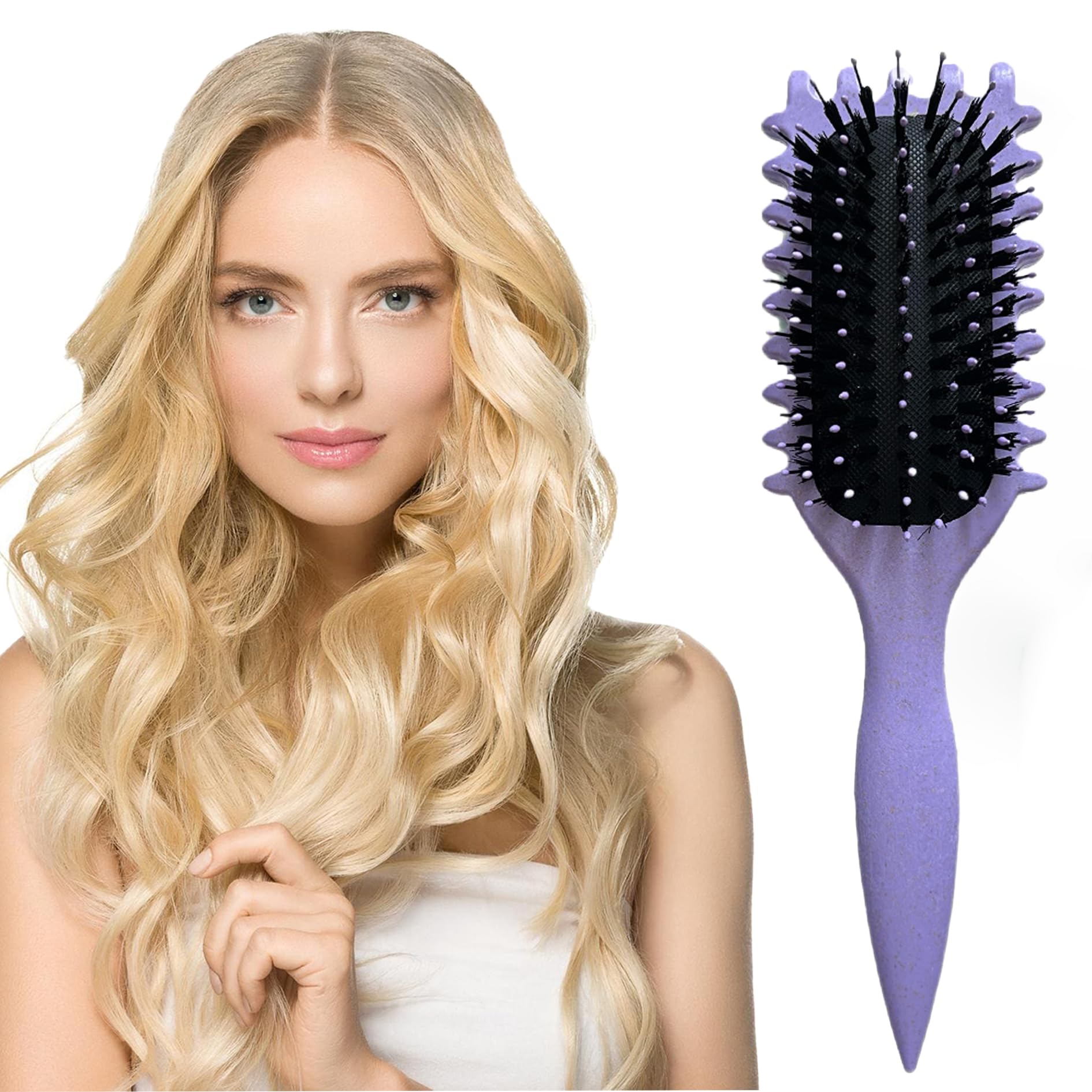 Curly Hair Brush for Women Men, Curl Defining Brush Curling Roll Hair Combs for Shaping Defining Curls and Blowout Teasing (Purple)