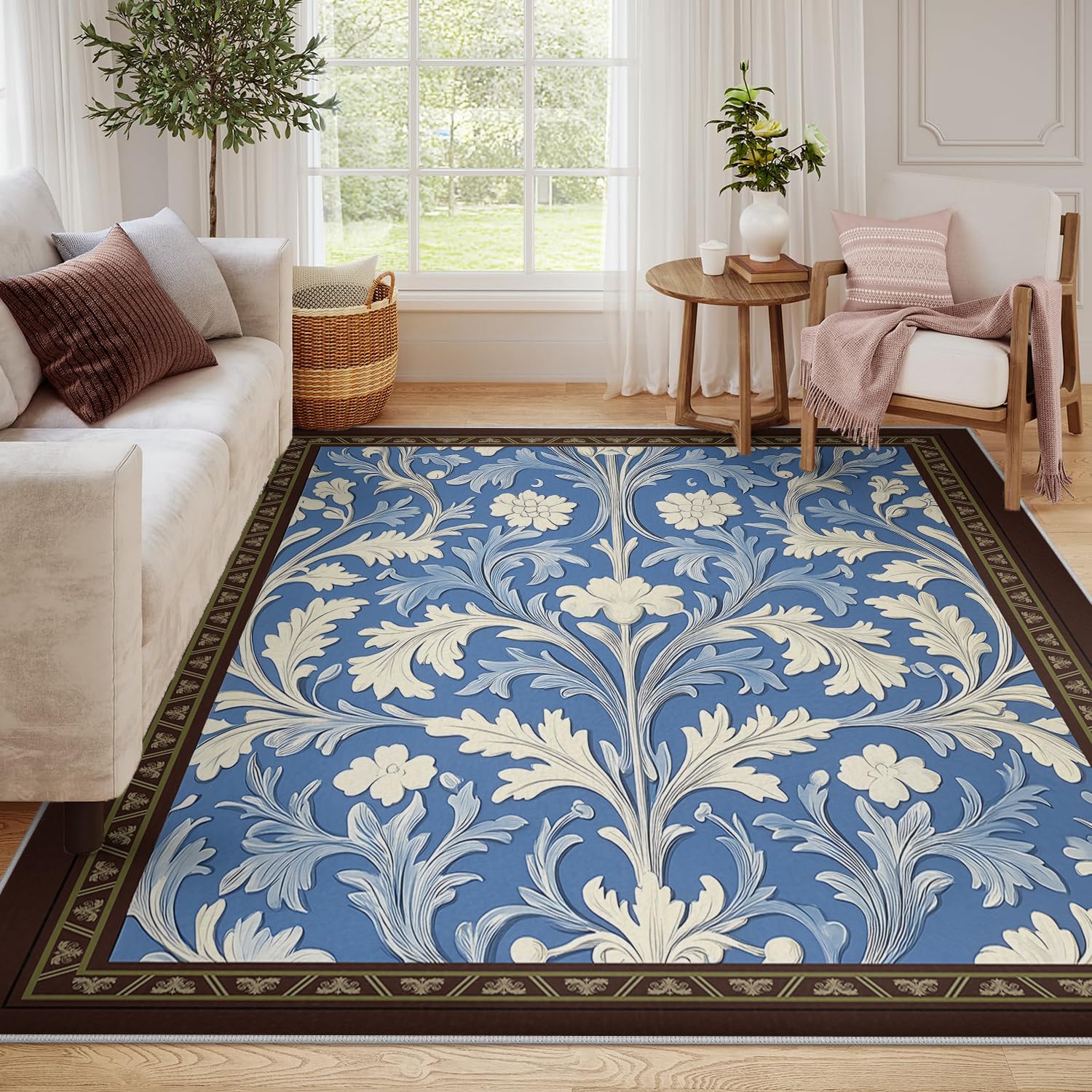 Tapis boho lavable style oriental effet vieilli au fini floral premium