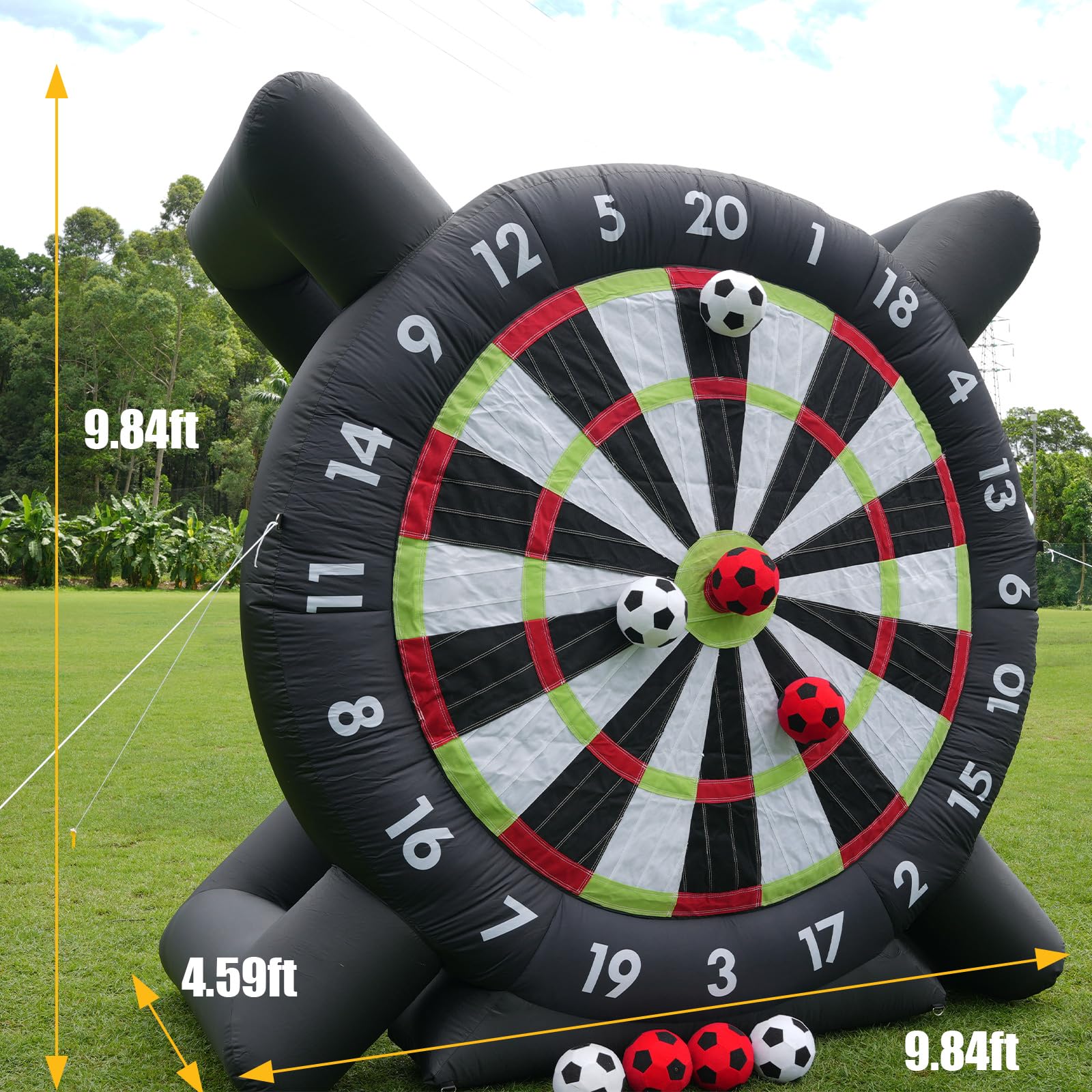 10FT Giant Inflatable Soccer Dart Board Backyard Games - with Buil in Blower, 8 Soccer Balls - Large Kick Football Target Dartboard for Outdoor Yard Lawn Family Adults Kids (Black)
