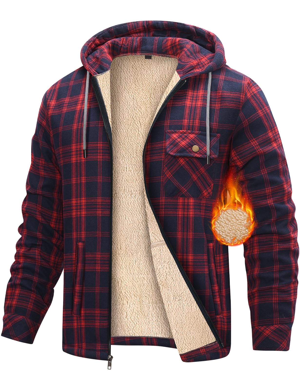 heekpek Sudadera con Capucha Hombre Cuadros Sudaderas Hombres con Cremallera Cálido Hoodie Chaqueta Forro Polar Hombre Invierno con Bolsillos