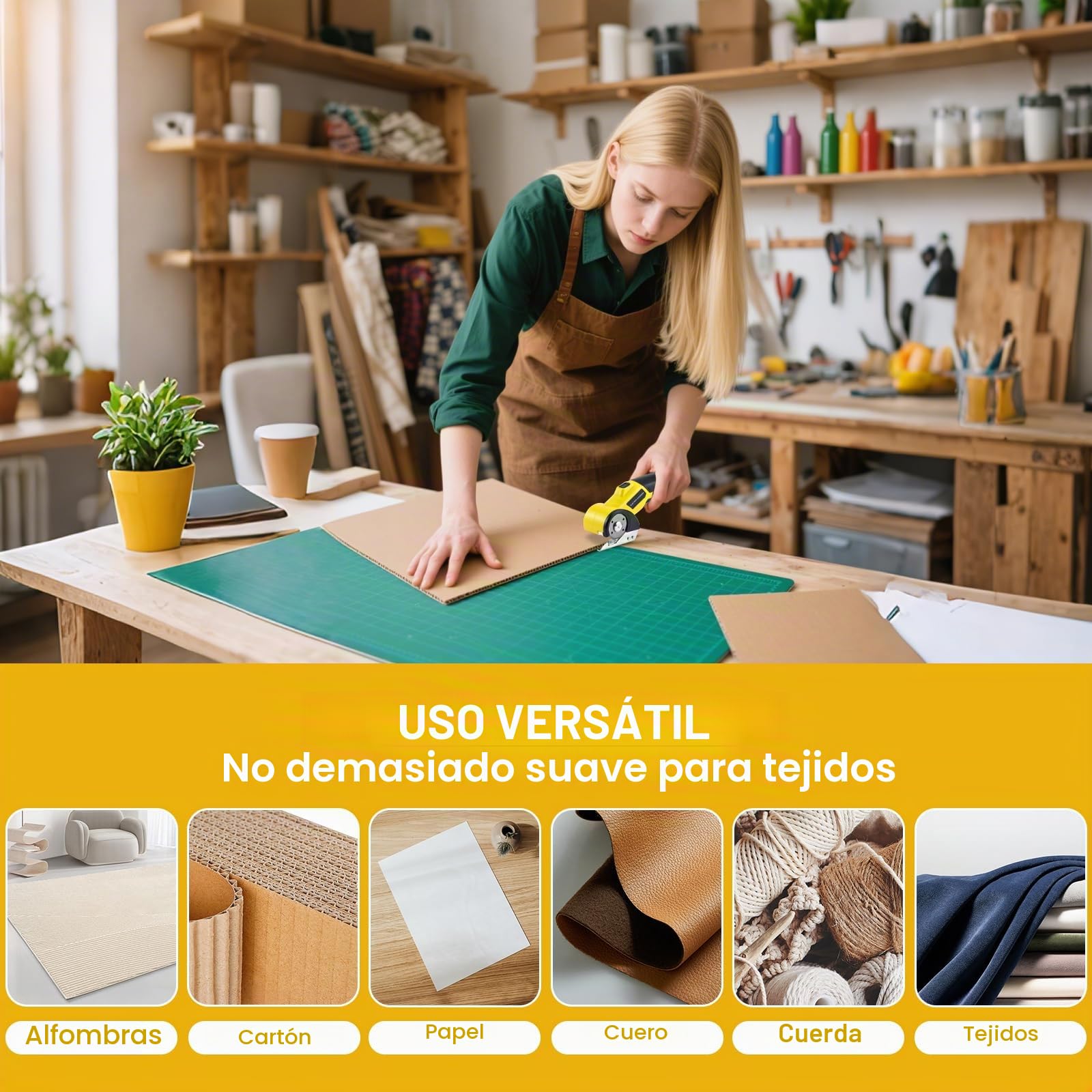 Tijeras Eléctricas Inalámbrico, Cúter Rotativo Eléctrico con Bloqueo de Seguridad, Tijeras Electricas Carton, Herramienta de Corte 4V Cortador de Cartón Recargable para Tela Alfombra Cuero