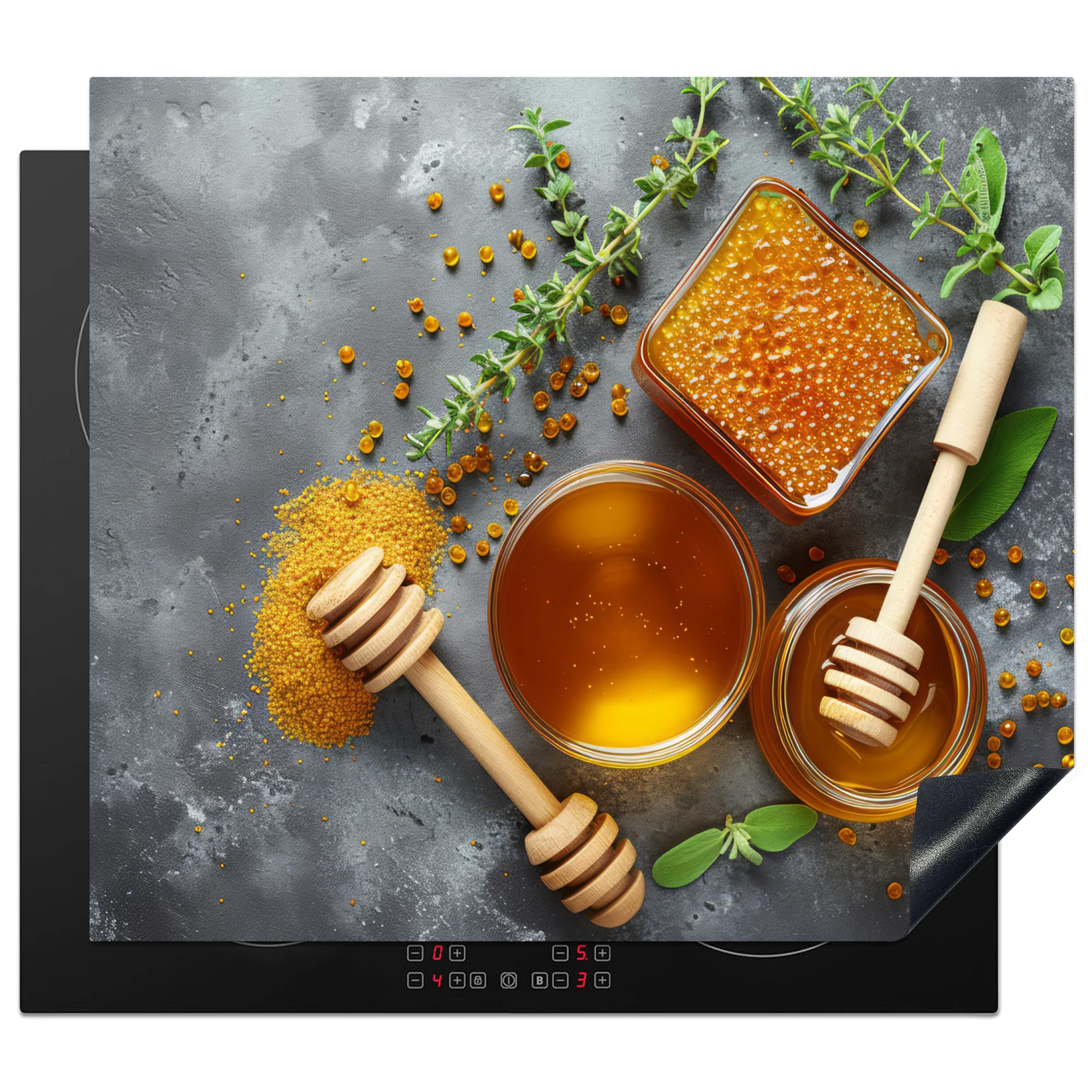 KitchenYeah© Induction Hob Protector Mat 20.3"x22.7" / 57.6x51.6 cm Cooker Top Protectors Cover Ceramic Covers Electric Hobs Vinyl Honey - Concrete - Honey Spoon - Kitchen — image 1