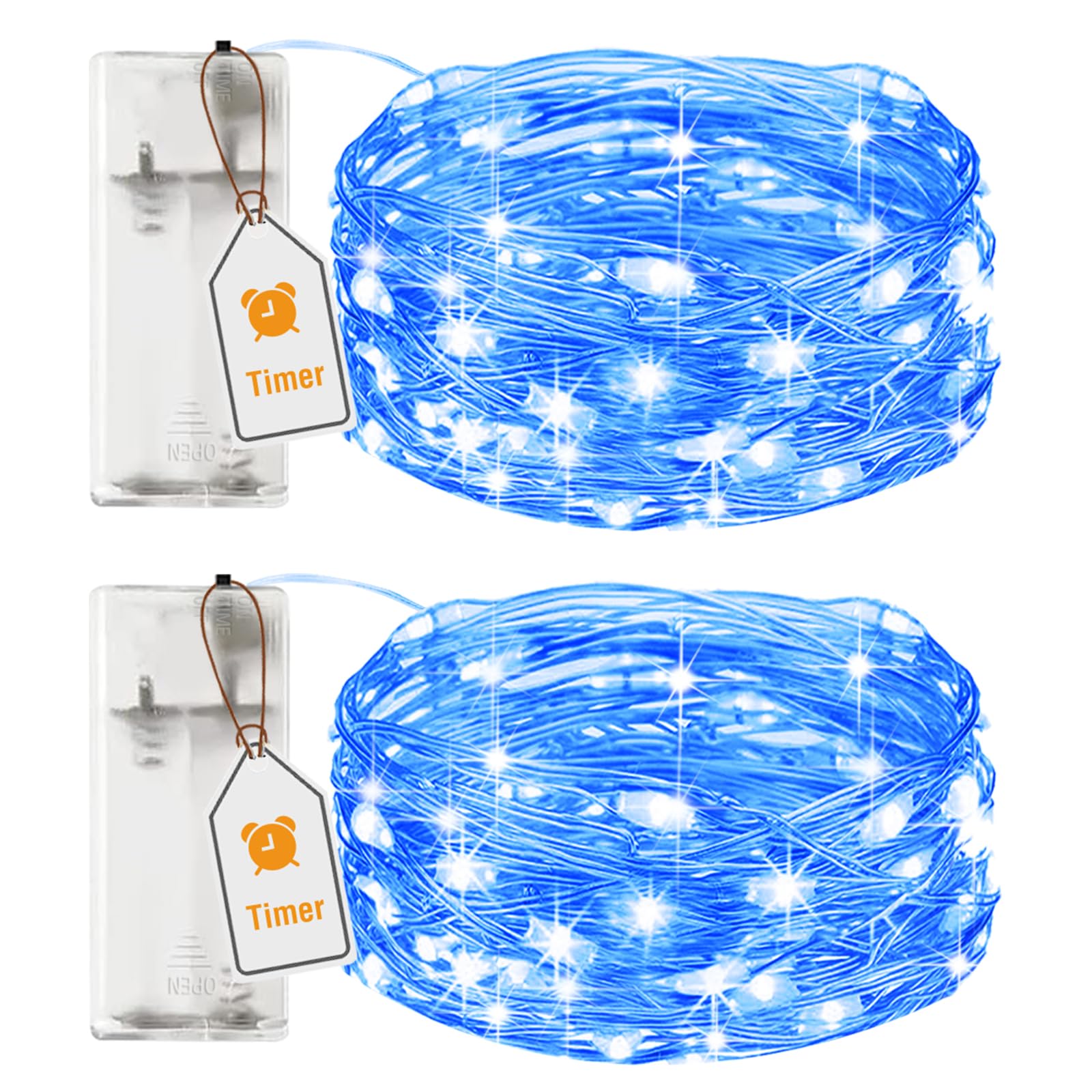 btfarm 2 Pack Fairy Lights Battery Operated with Timer, 2M 20LED Sliver Wire String Lights Waterproof, Micro Battery Powered Mini Small Lights Deocor for Indoor Bedroom Party Wedding, Blue