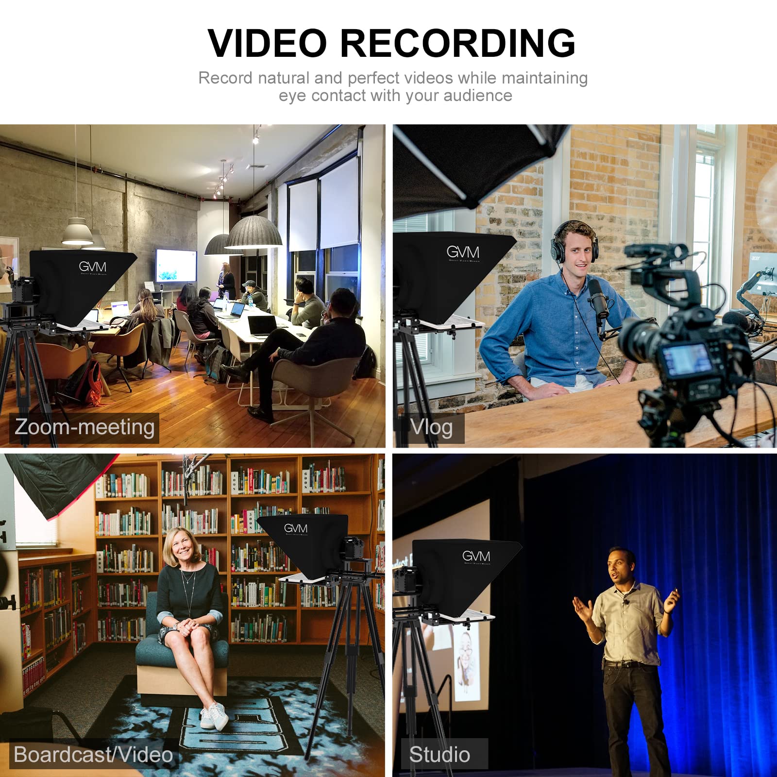 GVM Teleprompter da 18 pollici per telefono, iPad, tablet, fotocamera DSLR, kit di teleprompter in lega di alluminio solido con telecomando e app, obiettivo grandangolare ultra HD per
