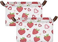 Vista 2 de KLL Strawberry Country Style Valentine Rectangle Storage Baskets Storage Bins with Handles Fabric Closet Organizers for Organizing Clothing, Jeans