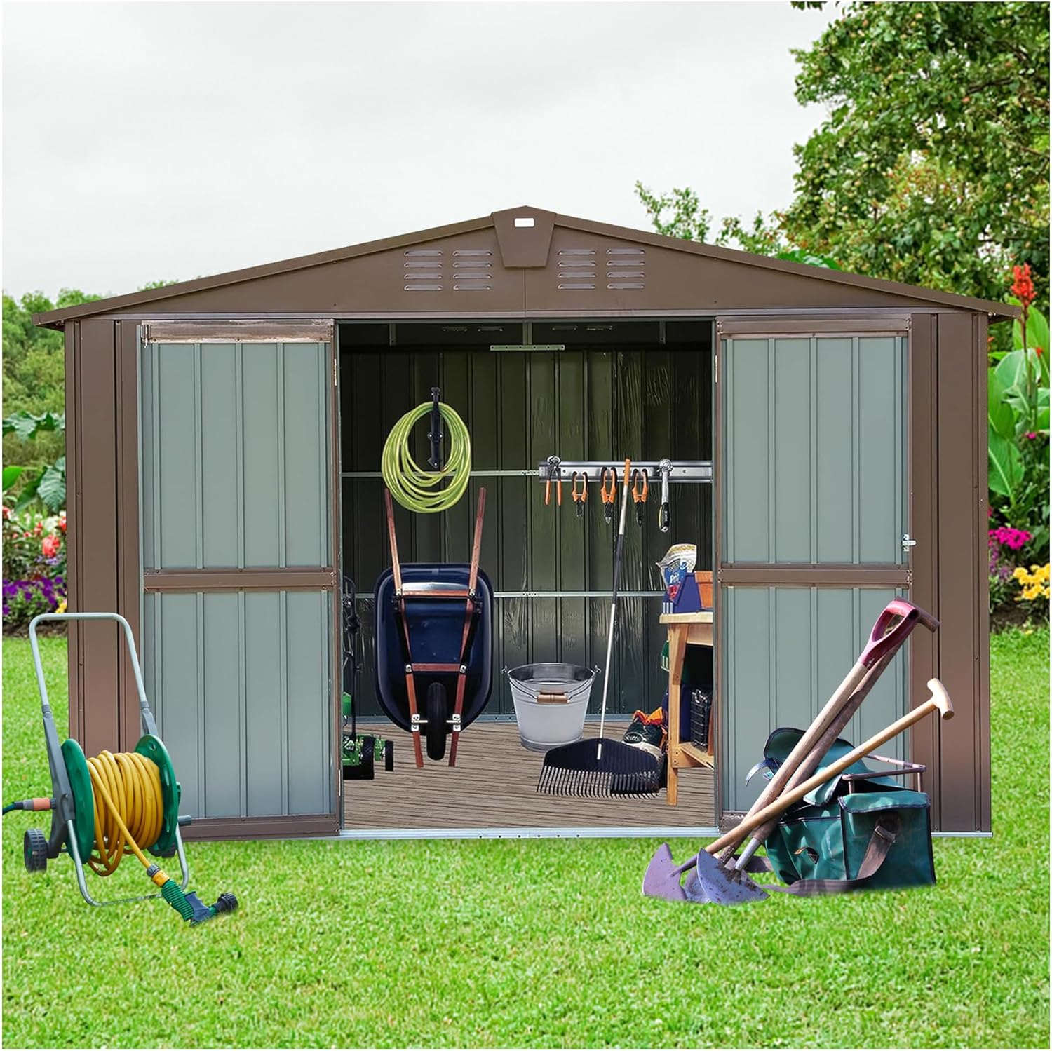 Outdoor Storage Shed 10' x 8', Metal Steel Utility Tool