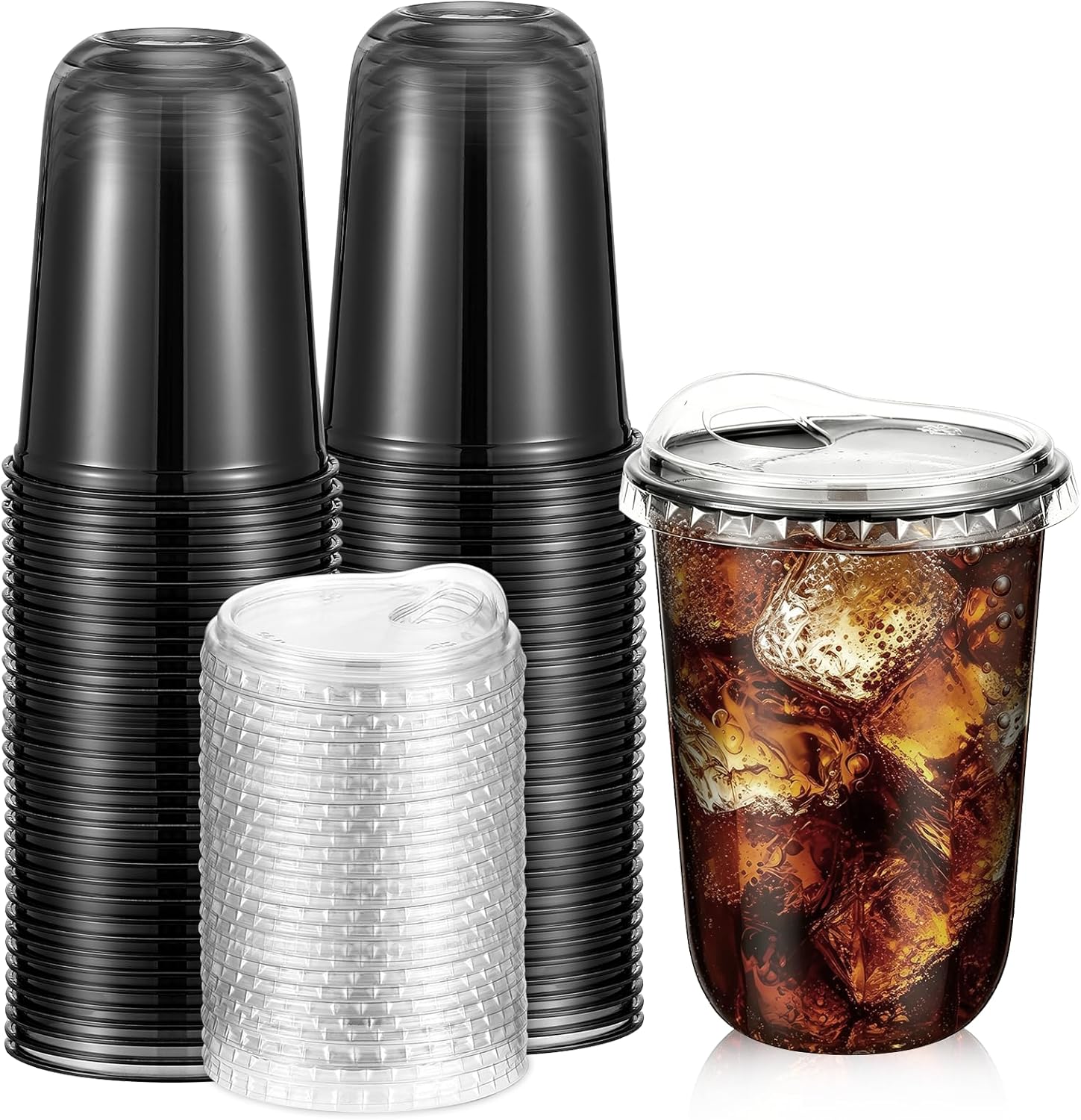 Baderke 50 Pcs Round Bottom Plastic Cups with Sip Lids Clear Disposable Iced Coffee Cups for Smoothie Cold Beverage Coffee Shops and Party Catering(18 oz,Clear)