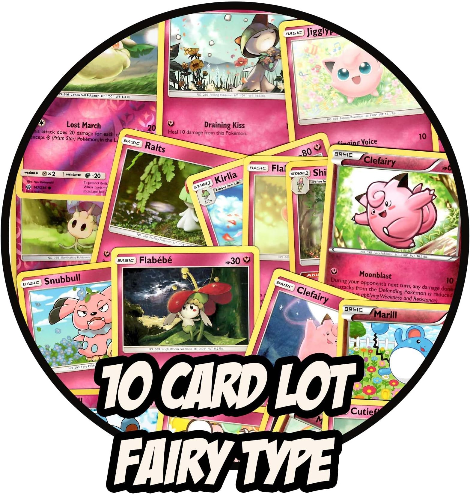 Pokemon -10 Card Lot - Fairy Type Only - No Duplicates - Jigglypuff Ralts Marill