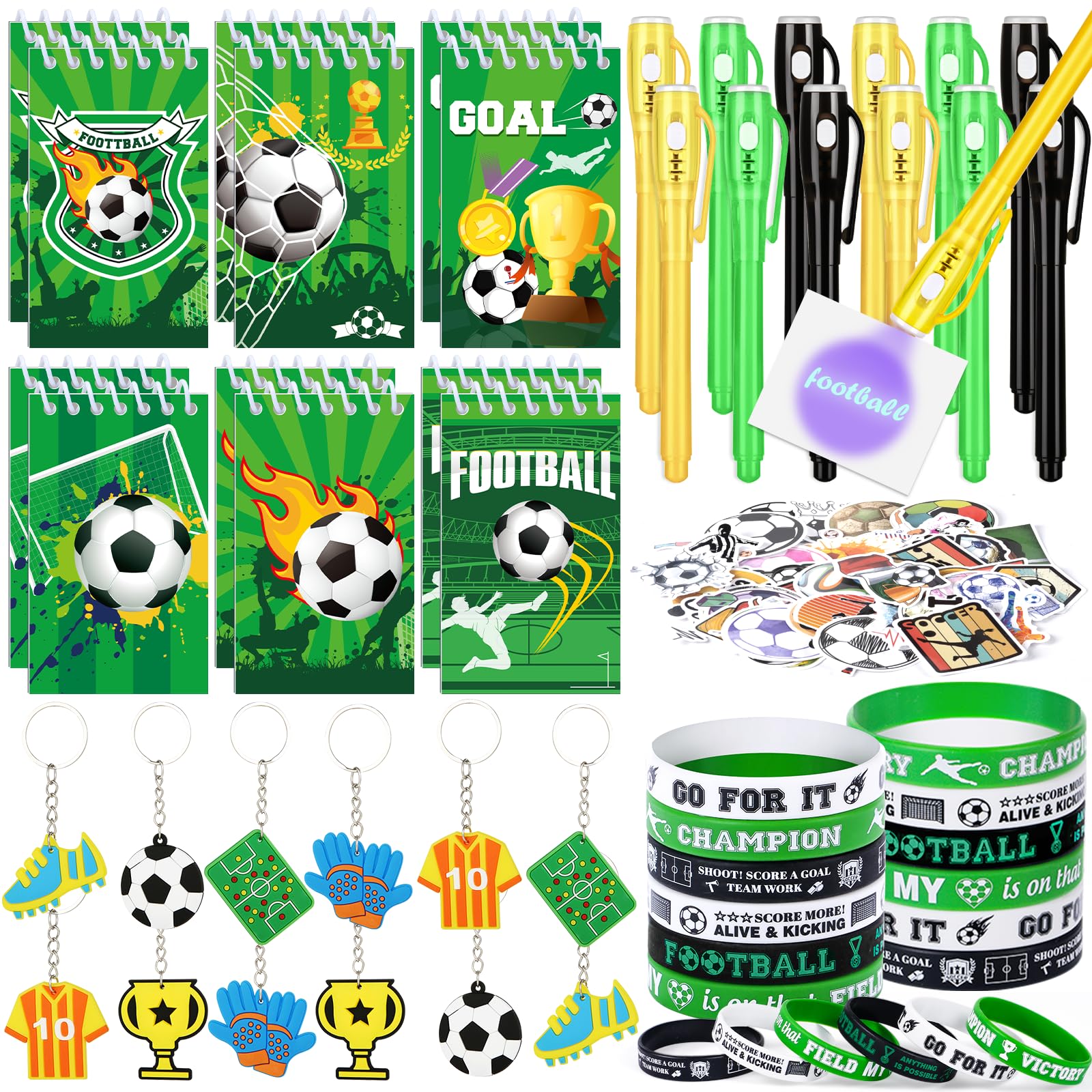 Toyssa Football Party Bag Children's Birthday Boys with Magic Pens Notebook Silicone Bracelets Key Ring Stickers Football Pinata Filling Give Aways Gift for Boys Girls Children
