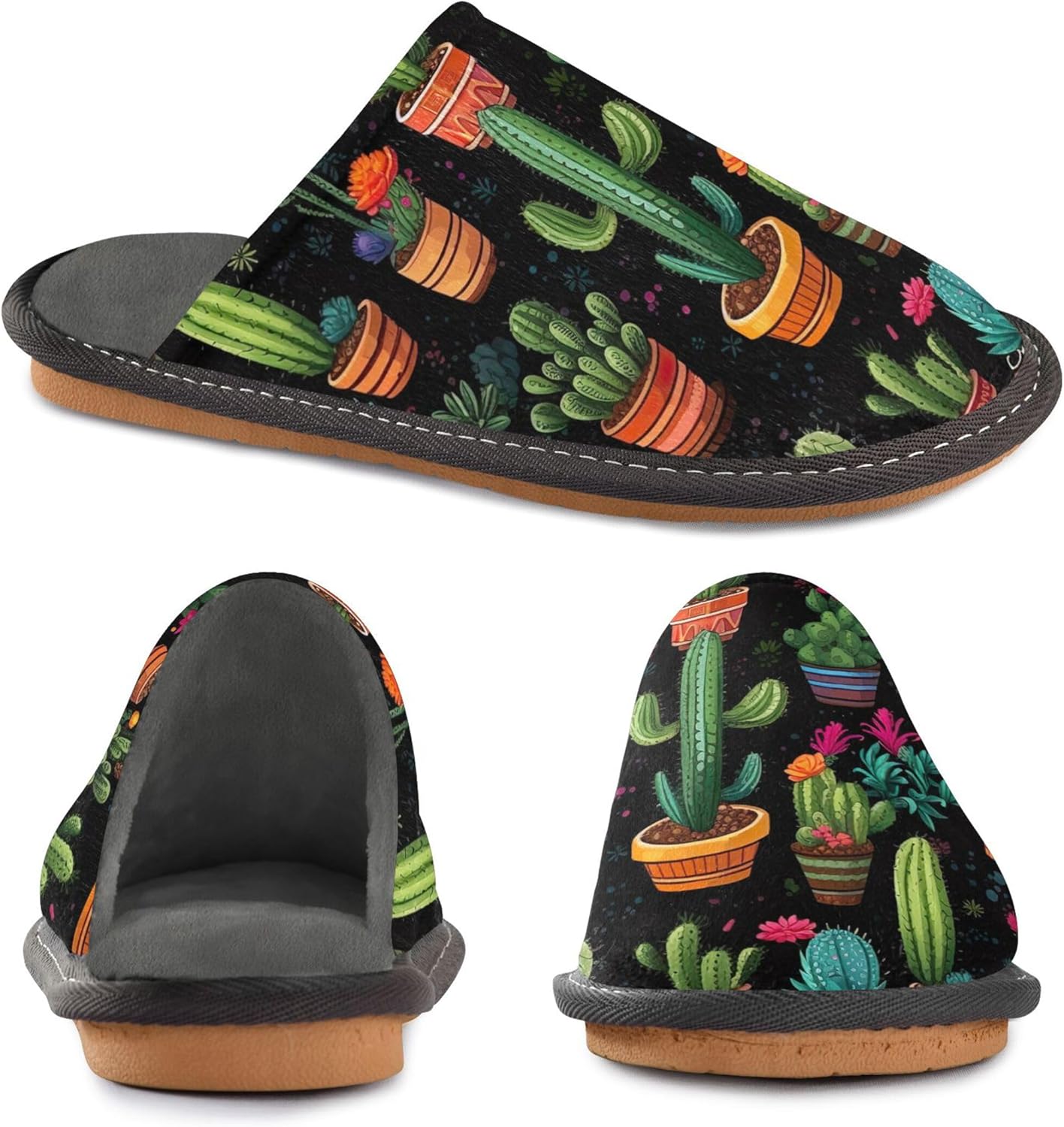 Cactus House Slippers – Cozy Fuzzy Slippers for Guests, Washable & Disposable, Perfect for Shoeless Home, Spa & Hotel Use A110152