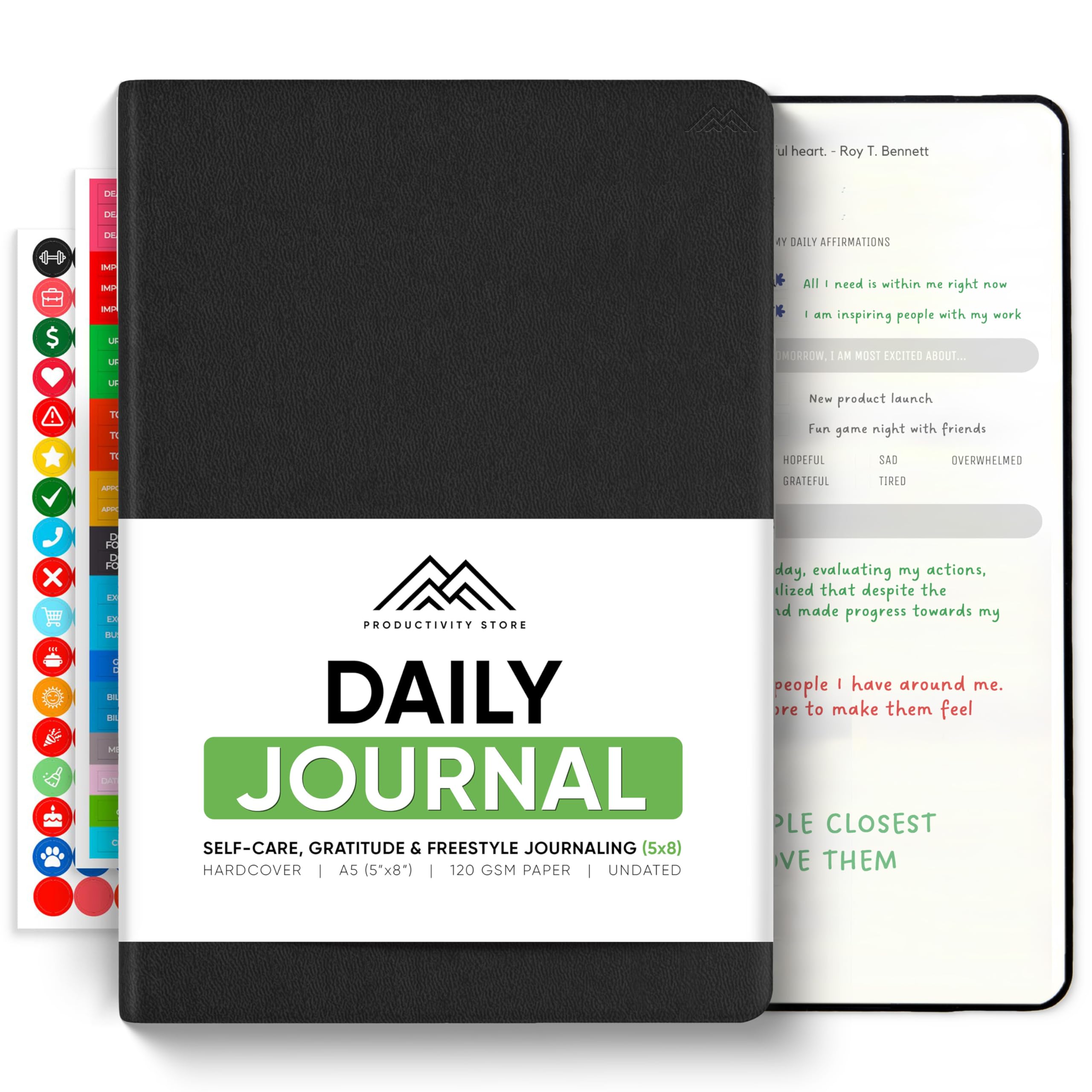 - Best Daily Journal for Men & Women - Gratitude, Manifestation & Guided Journal with Prompts for Personal Growth (A5, Black) - PRODUCTIVITY STORE