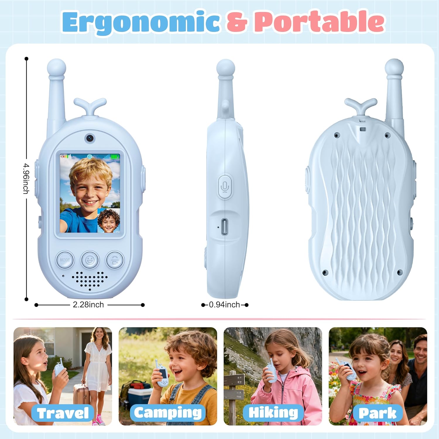 Video Walkie Talkies for Kids-2 Pack, Kids Walkies Talkies with Voice Changer & Sticker Effect, Rechargeable Long RangeIndoor Toys for Outdoor Camping, Hiking, Birthday Gift for Boys Girls Ages 3-12